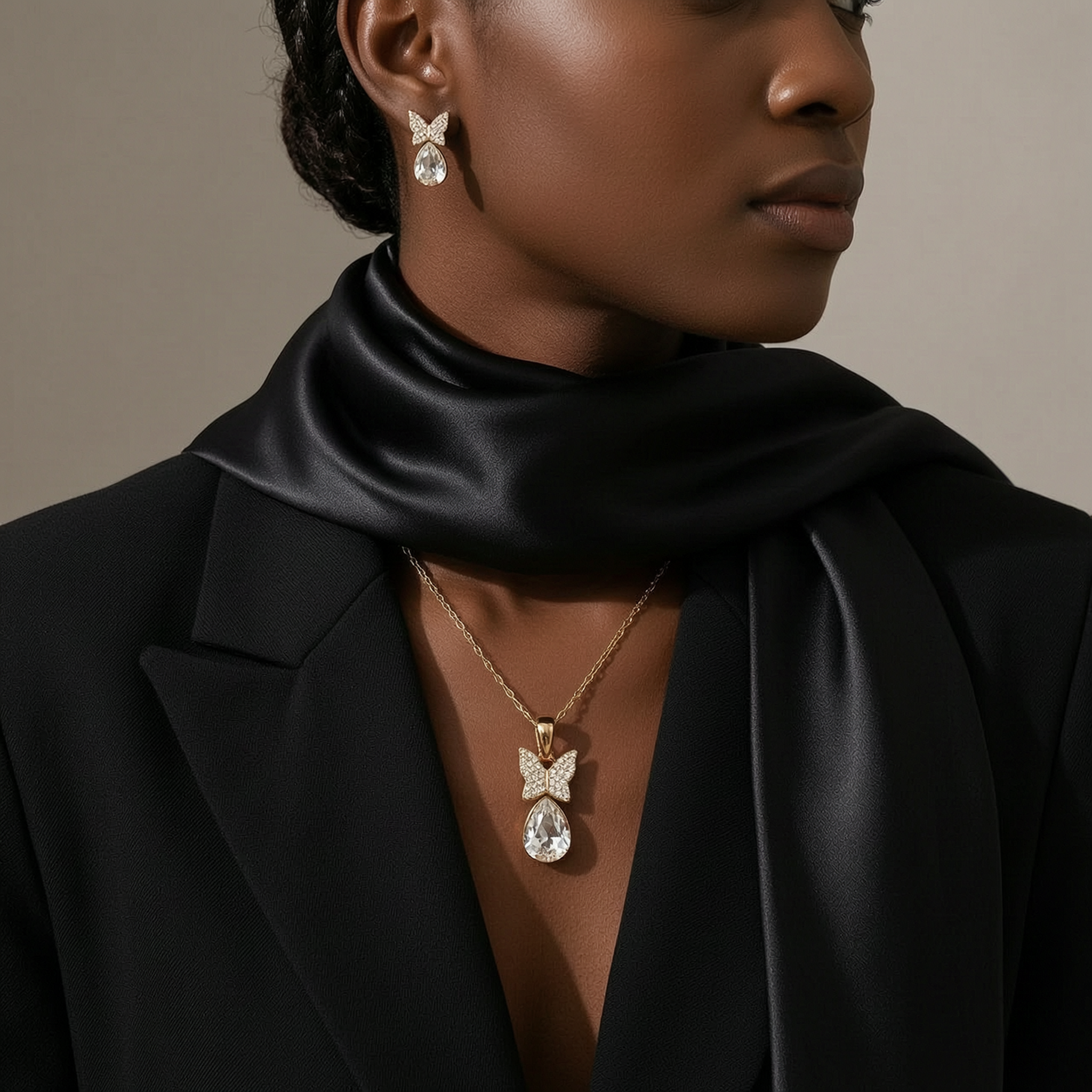 The Bianca Jewellery Set – 18k Gold Plated – Bow Pendant