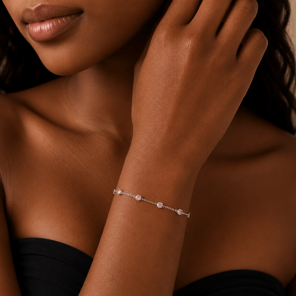 The Rose Bracelet – Rhodium Plated – Pink - model