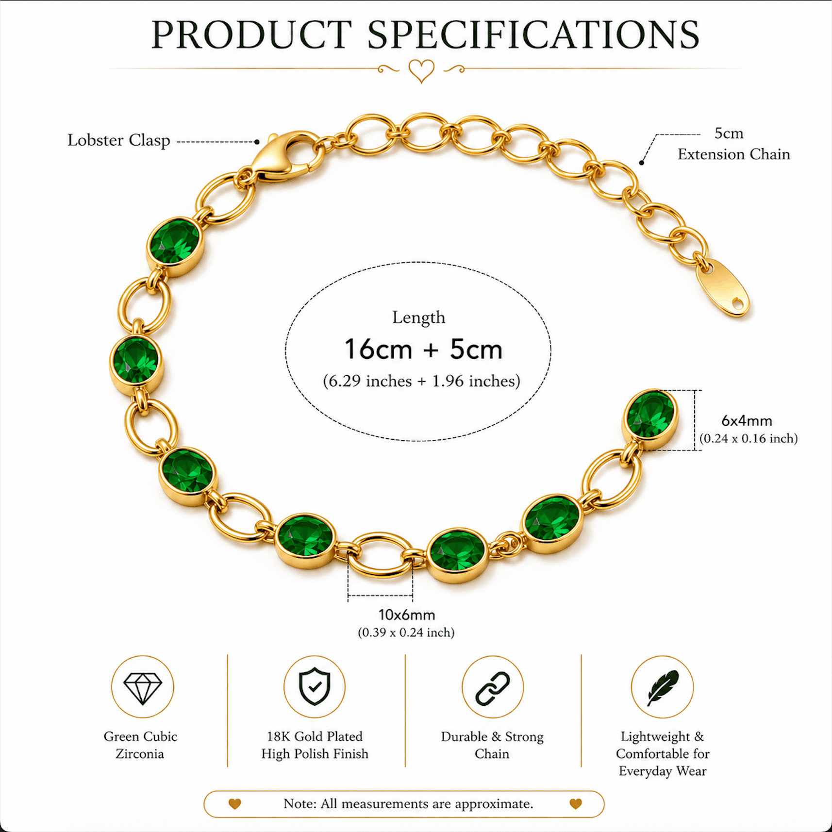 The Uma Bracelet – 18k Gold Plated – Green