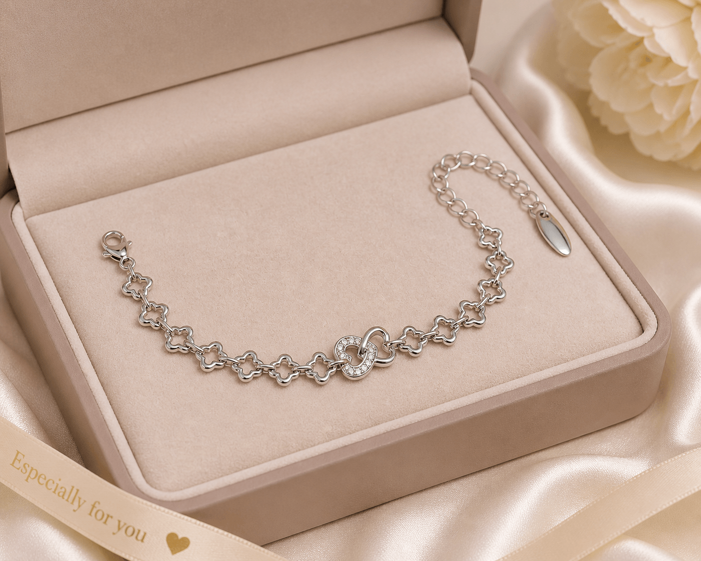 The Sophie Bracelet – Silver Plated – Clear - box