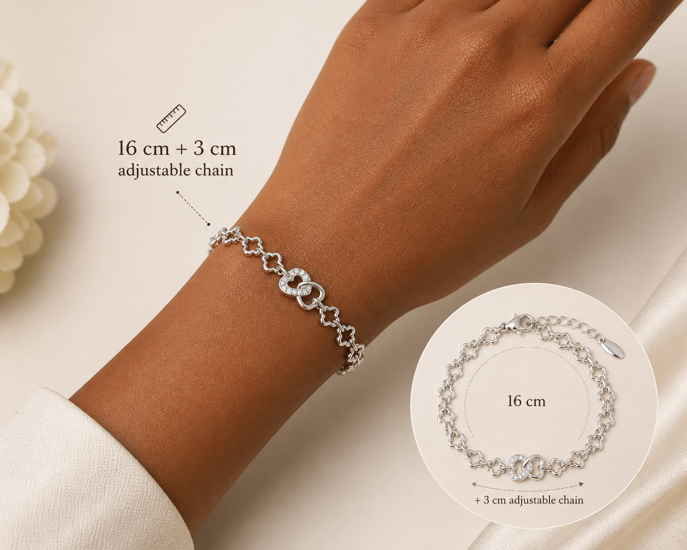 The Sophie Bracelet – Silver Plated – Clear - meausurement