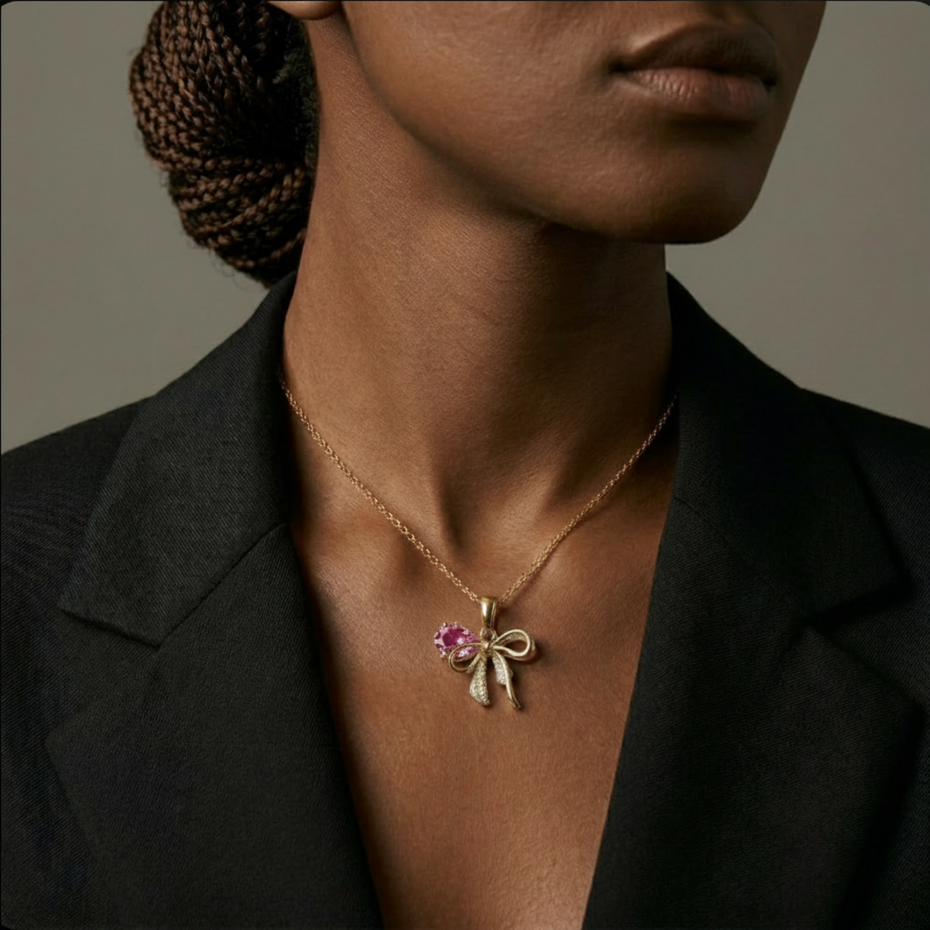 The Juliette Petite Bow Necklace  - model