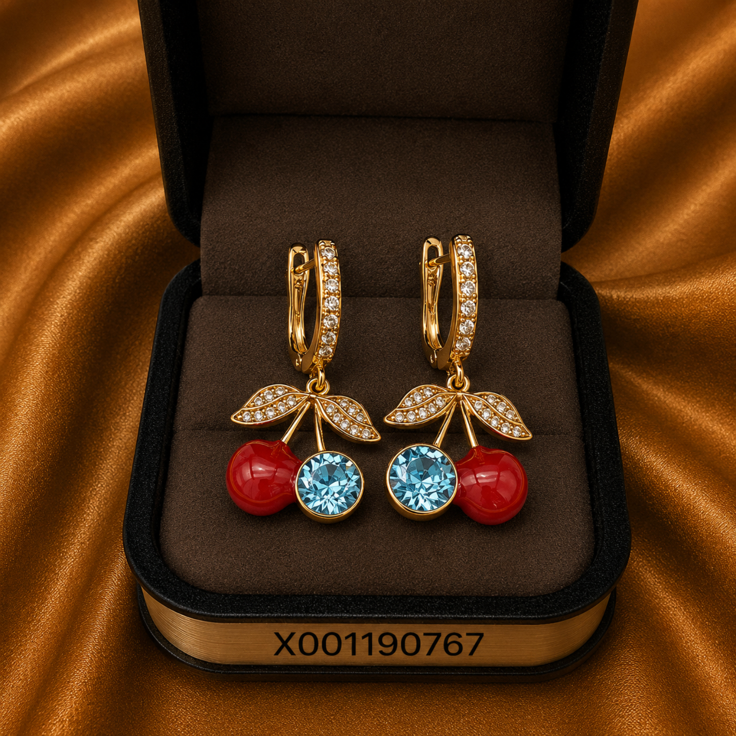Cherry Pavé Drop Earrings – Gold Plated
