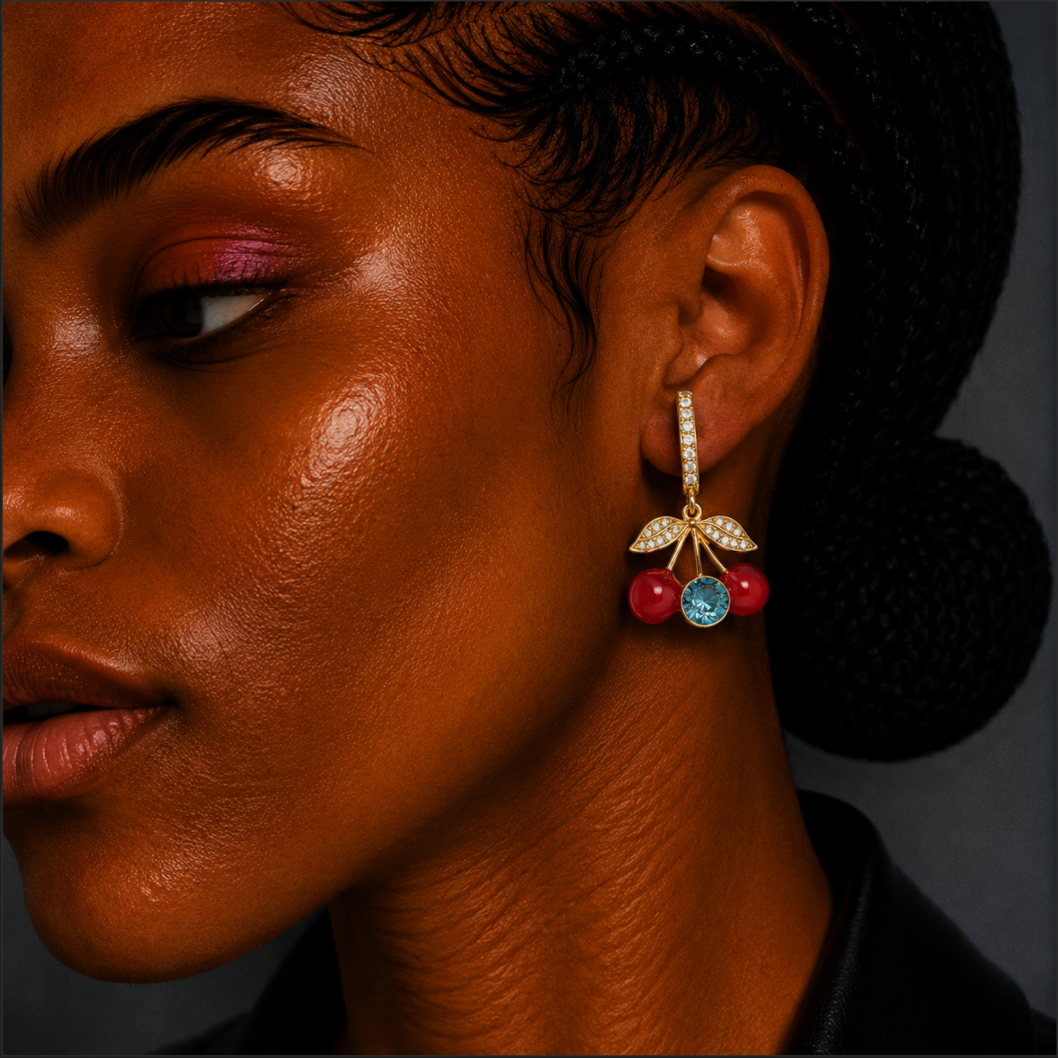 Cherry Pavé Drop Earrings – Gold Plated
