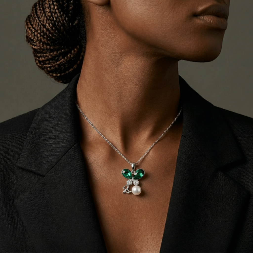 Crystal Butterfly Pendant Necklace – Rhodium-Plated Butterfly Necklace