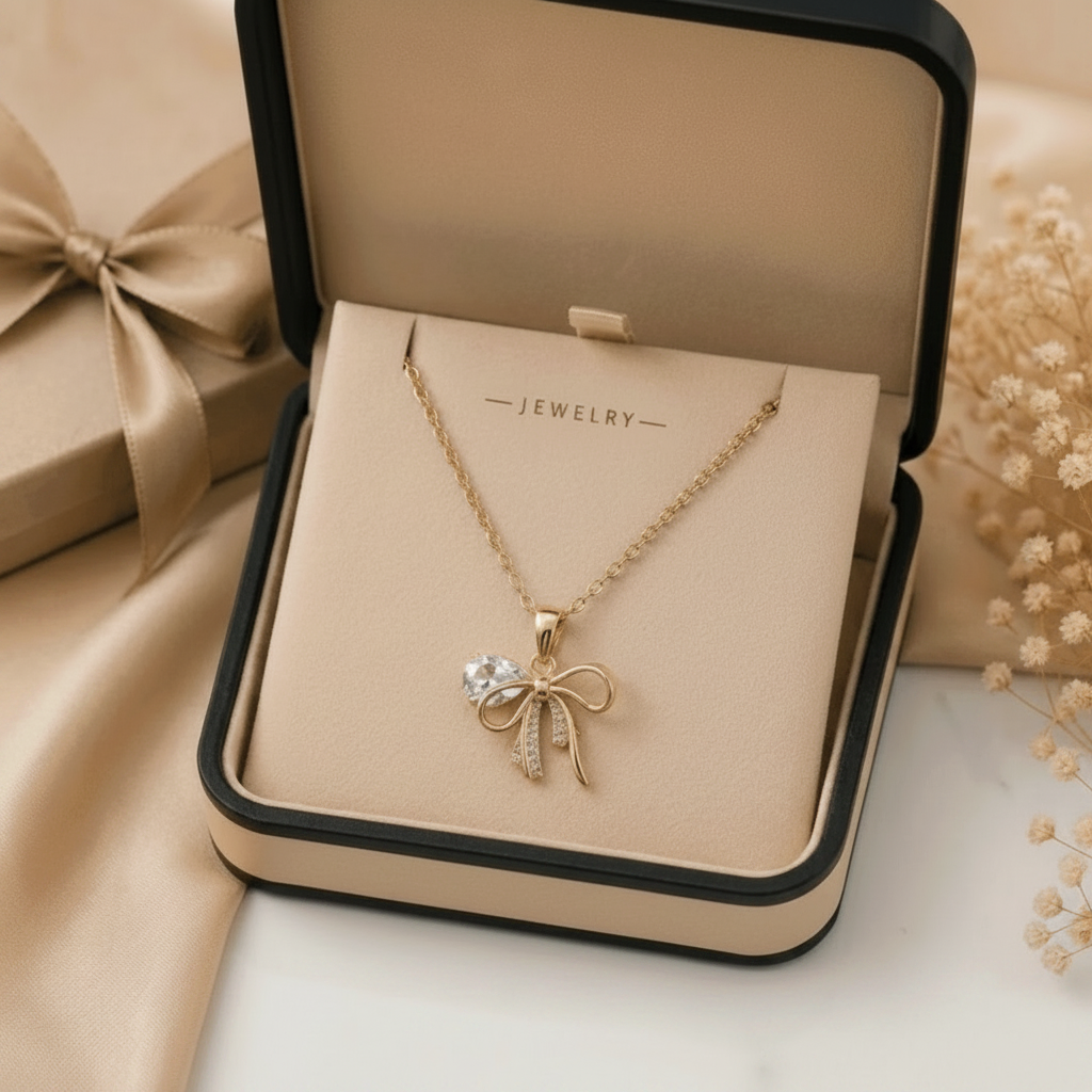 The Juliette Petite Bow Necklace - box