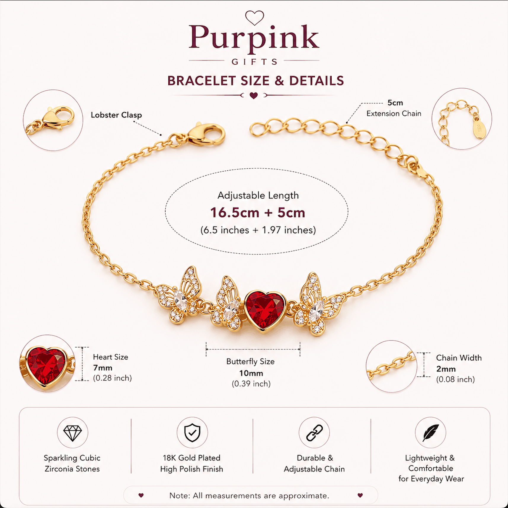 The Yasmine Bracelet – 18k Gold Plated – Ruby