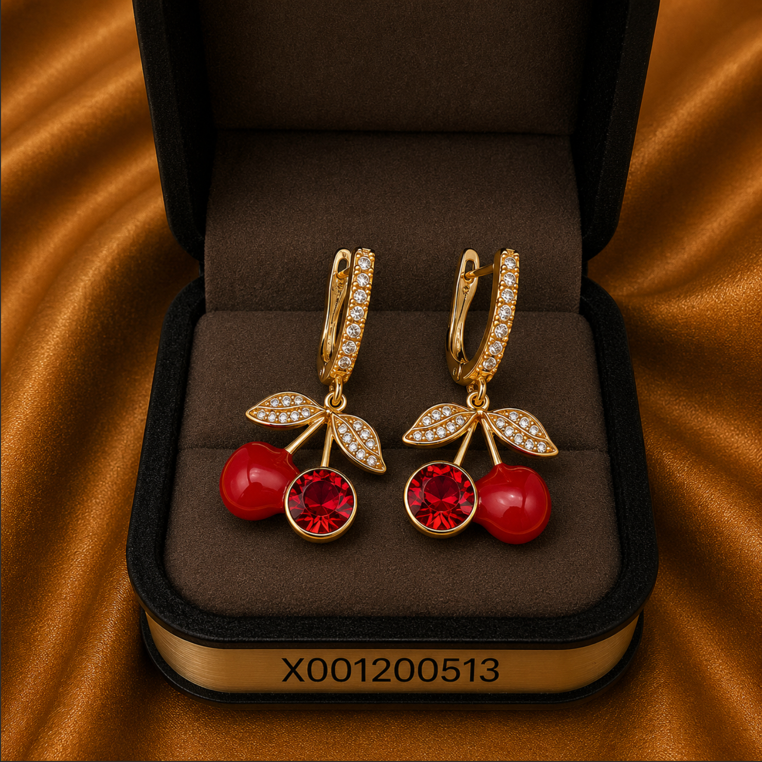 Cherry Pavé Drop Earrings – Gold Plated
