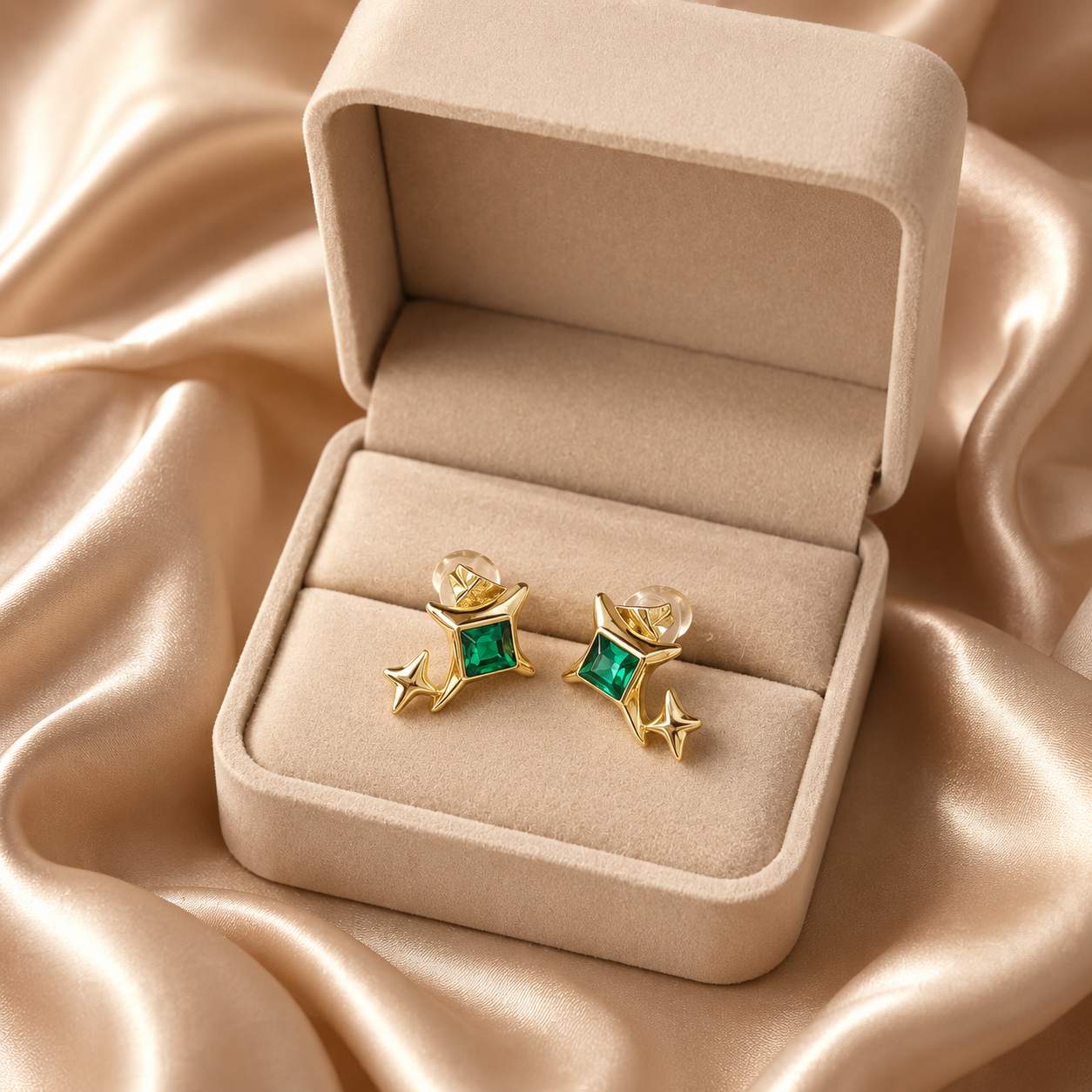 Starburst Crystal Stud Earrings – 14k Gold Plated