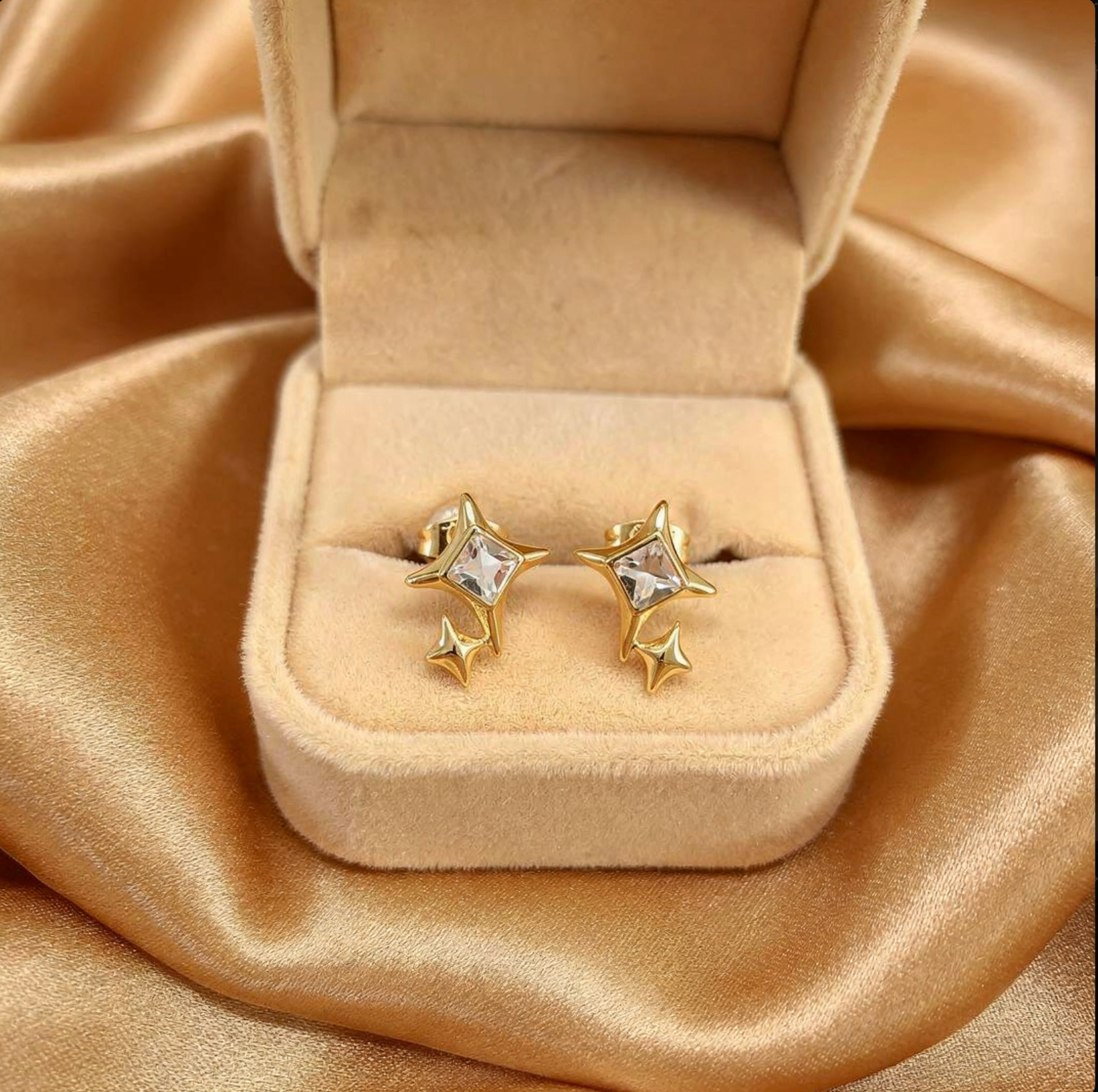 Starburst Crystal Stud Earrings – 14k Gold Plated