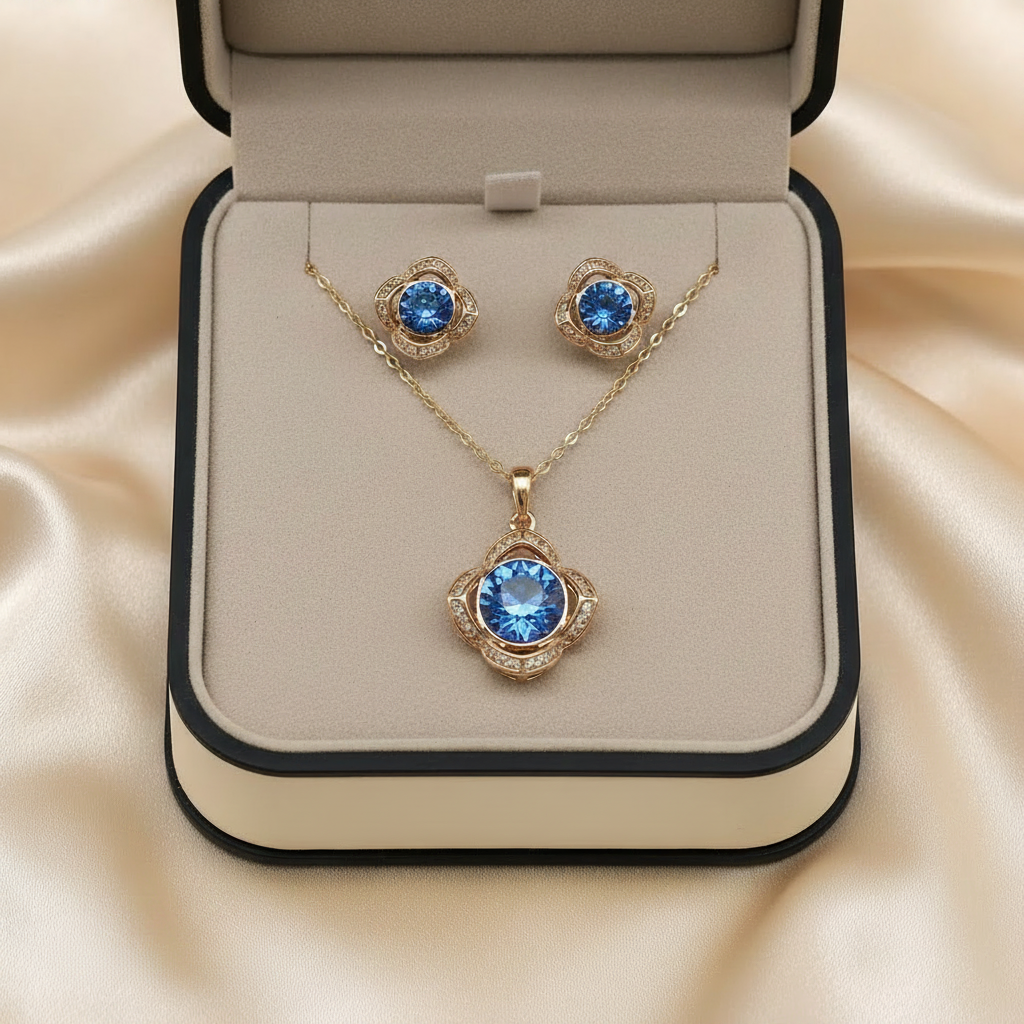 The Rosa Jewellery Set – 18k Gold Plated – Rose Pendant