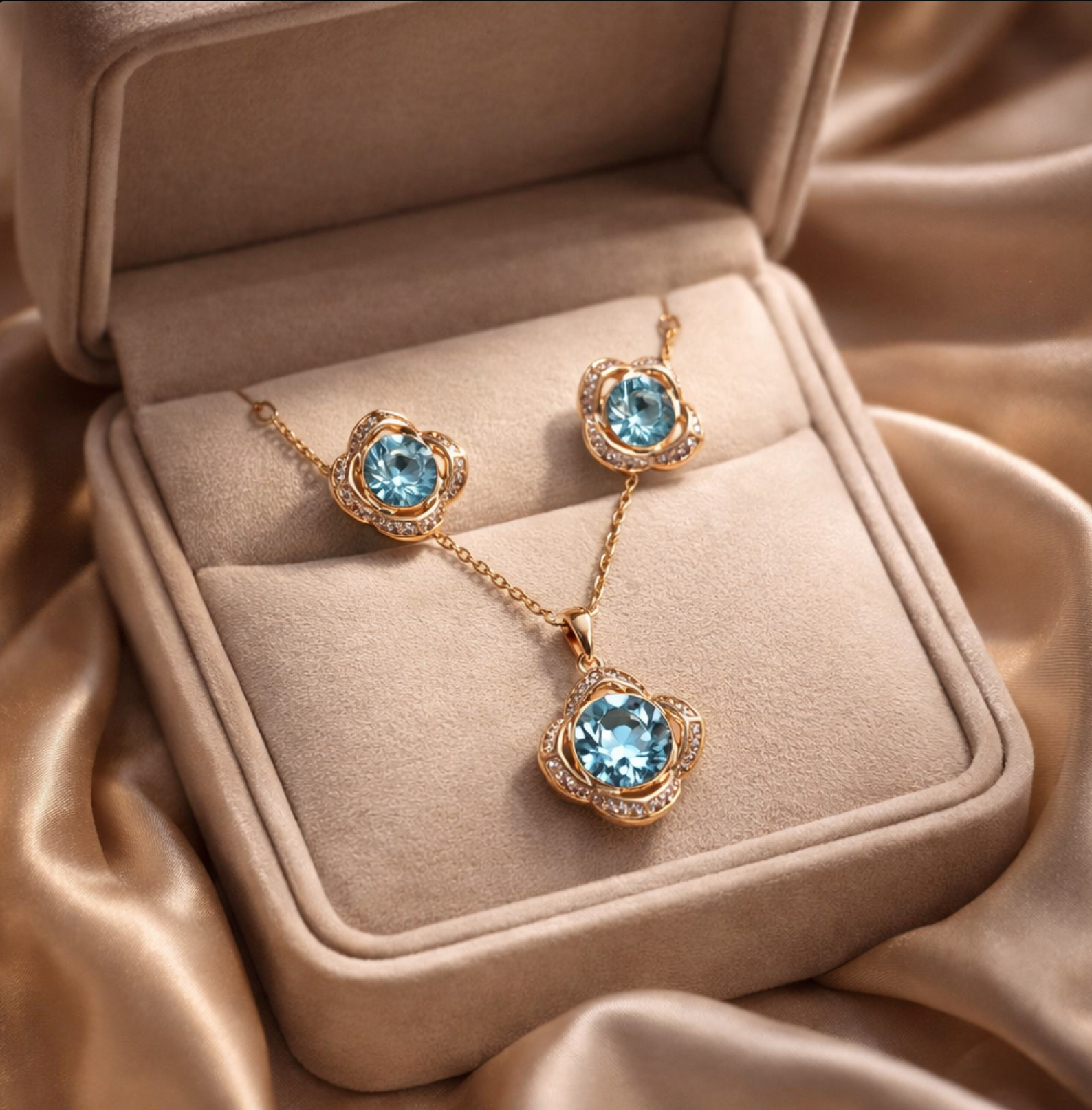 The Rosa Jewellery Set – 18k Gold Plated – Rose Pendant