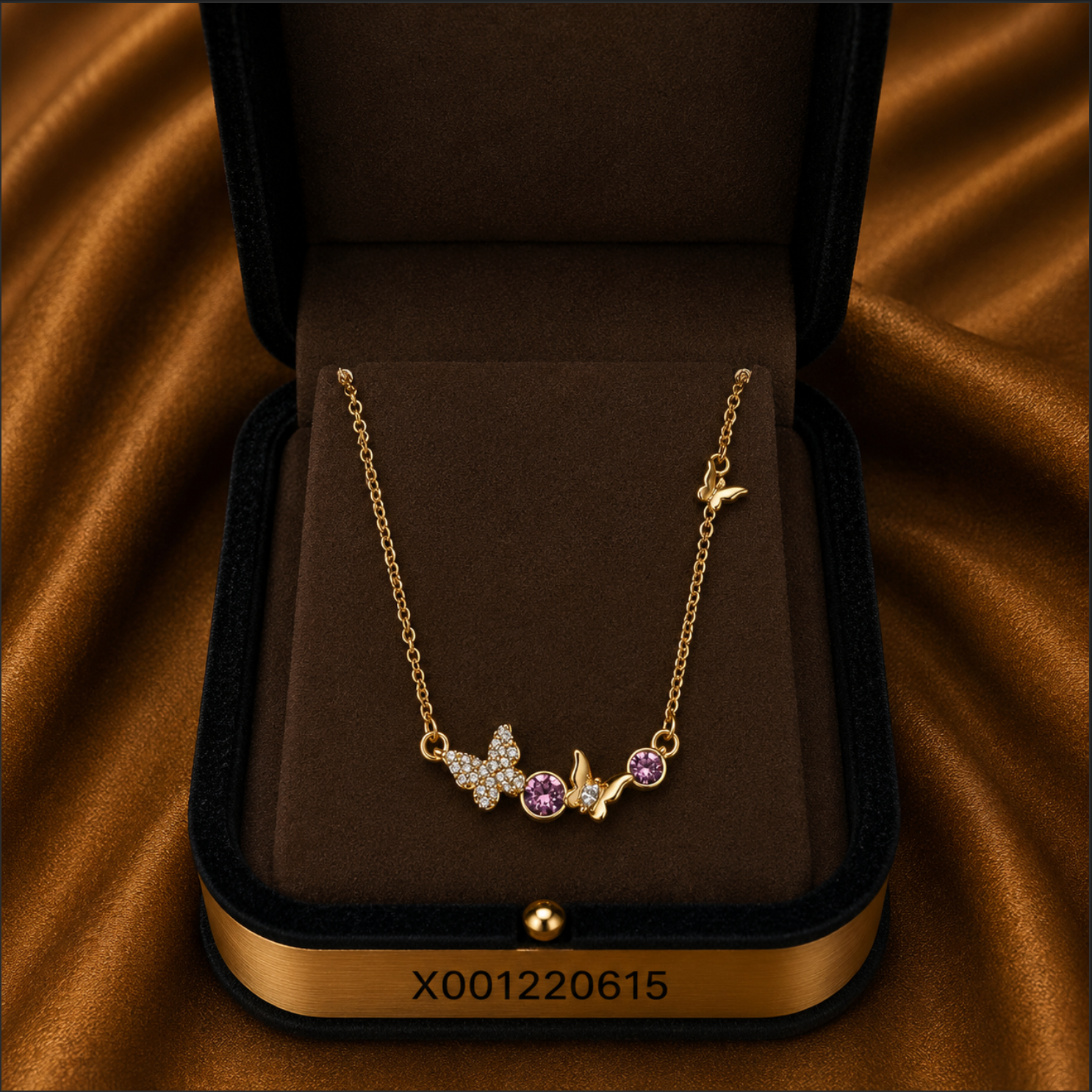 Enchanted Butterfly Station Necklace – Gold Tone Asymmetrical Crystal Charm Necklace