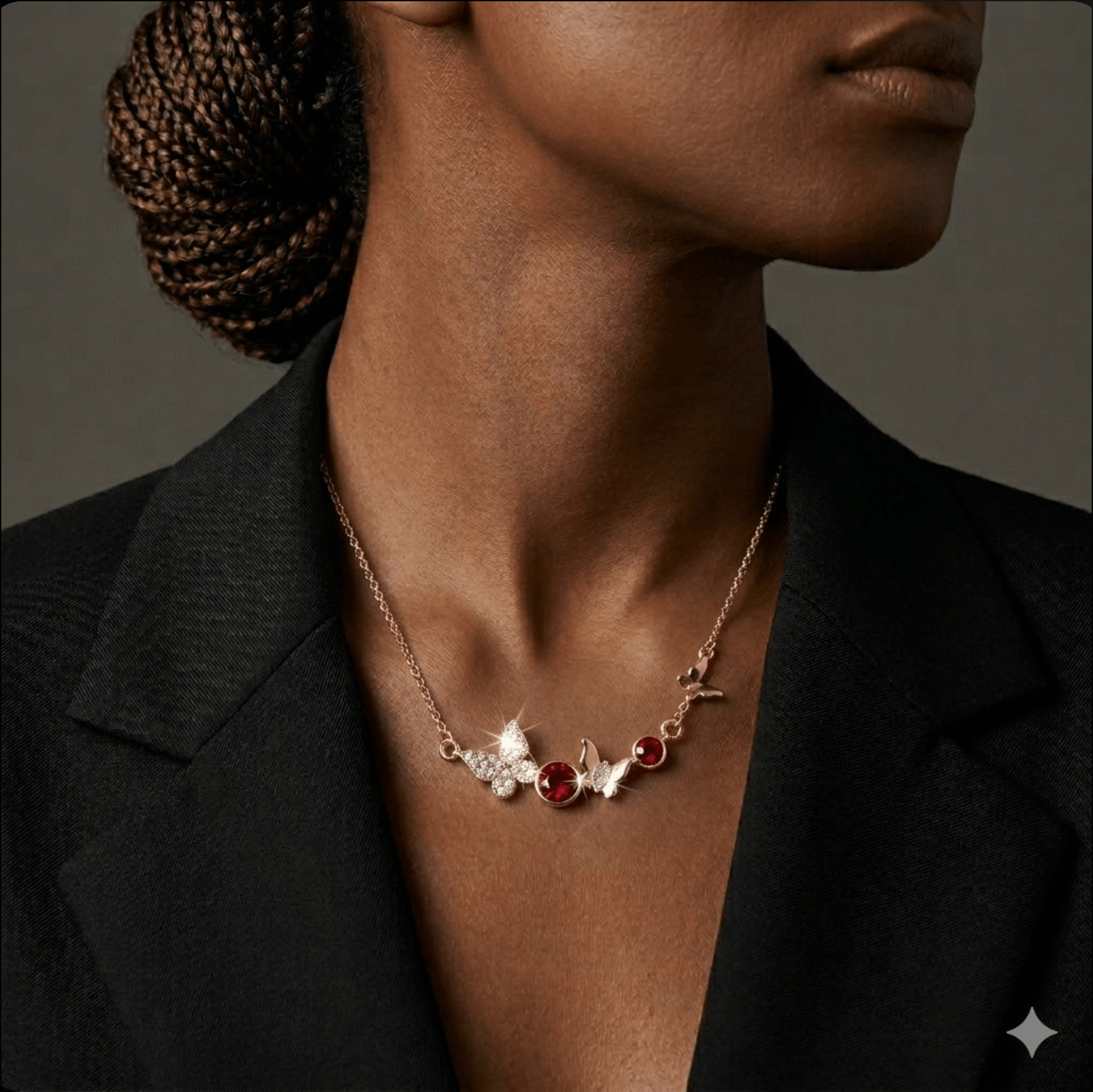 Enchanted Butterfly Station Necklace – Gold Tone Asymmetrical Crystal Charm Necklace
