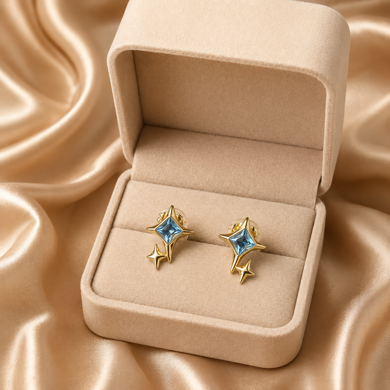 Starburst Crystal Stud Earrings – 14k Gold Plated