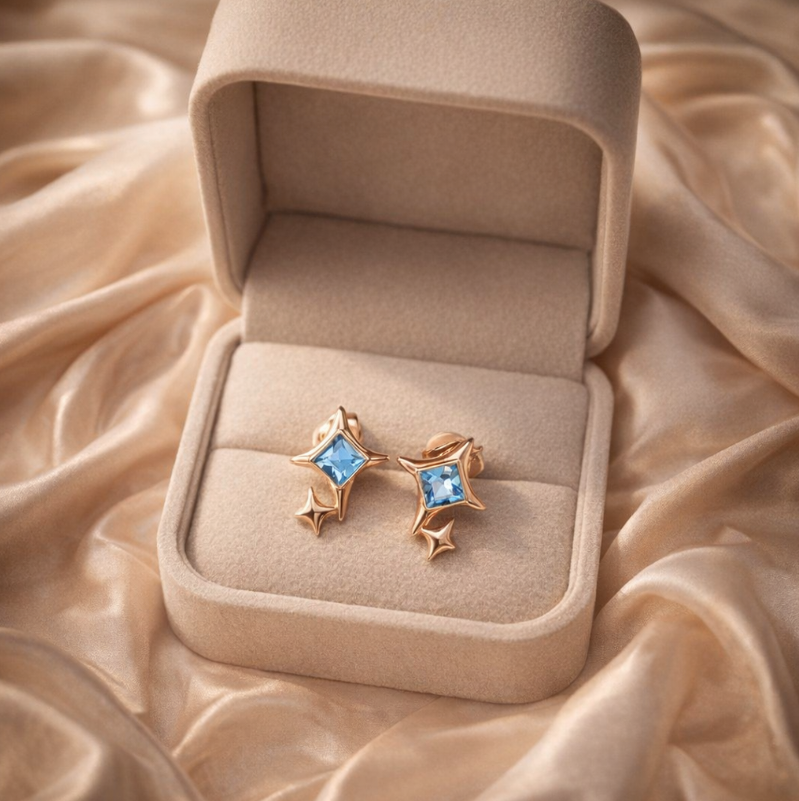 Starburst Crystal Stud Earrings – 14k Gold Plated