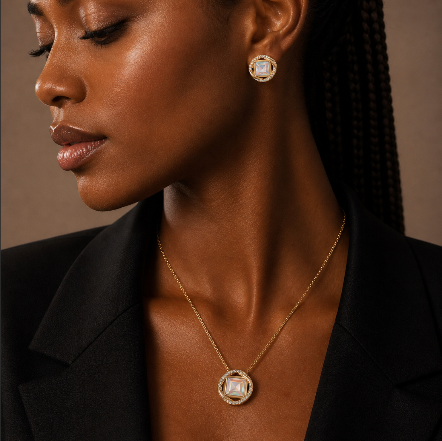 The Gemma Jewellery Set – 18k Gold Plated – Square Crystal