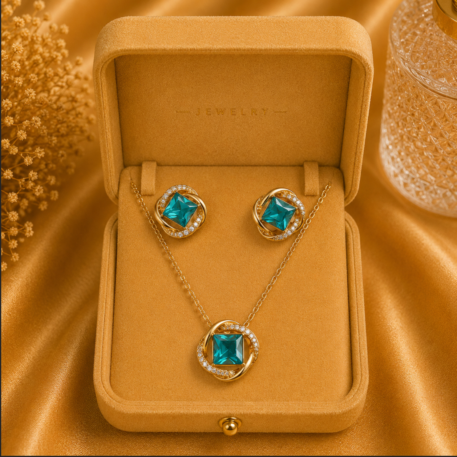 The Gemma Jewellery Set – 18k Gold Plated – Square Crystal