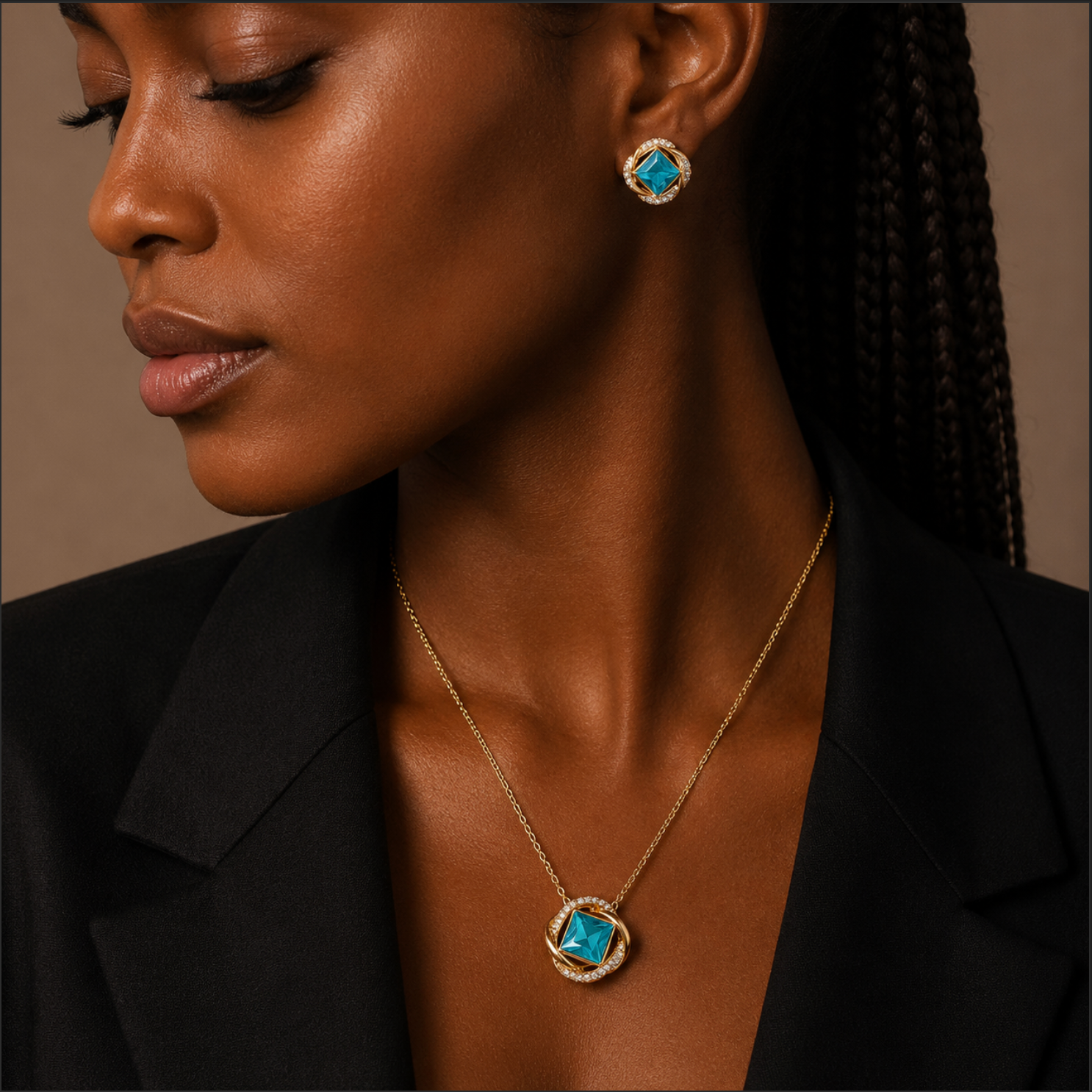 The Gemma Jewellery Set – 18k Gold Plated – Square Crystal