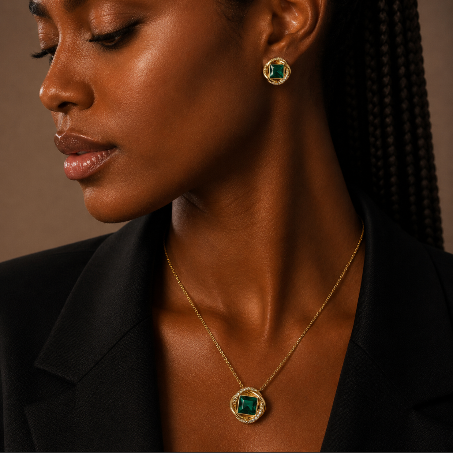 The Gemma Jewellery Set – 14k Gold Plated – Square Crystal