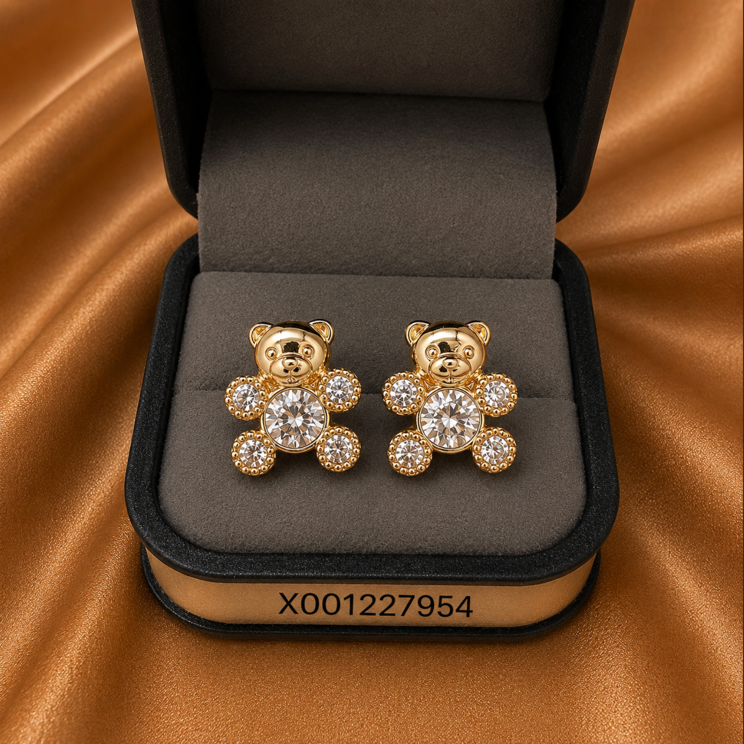 Teddy Bear Crystal Stud Earrings – 18k Gold Plated