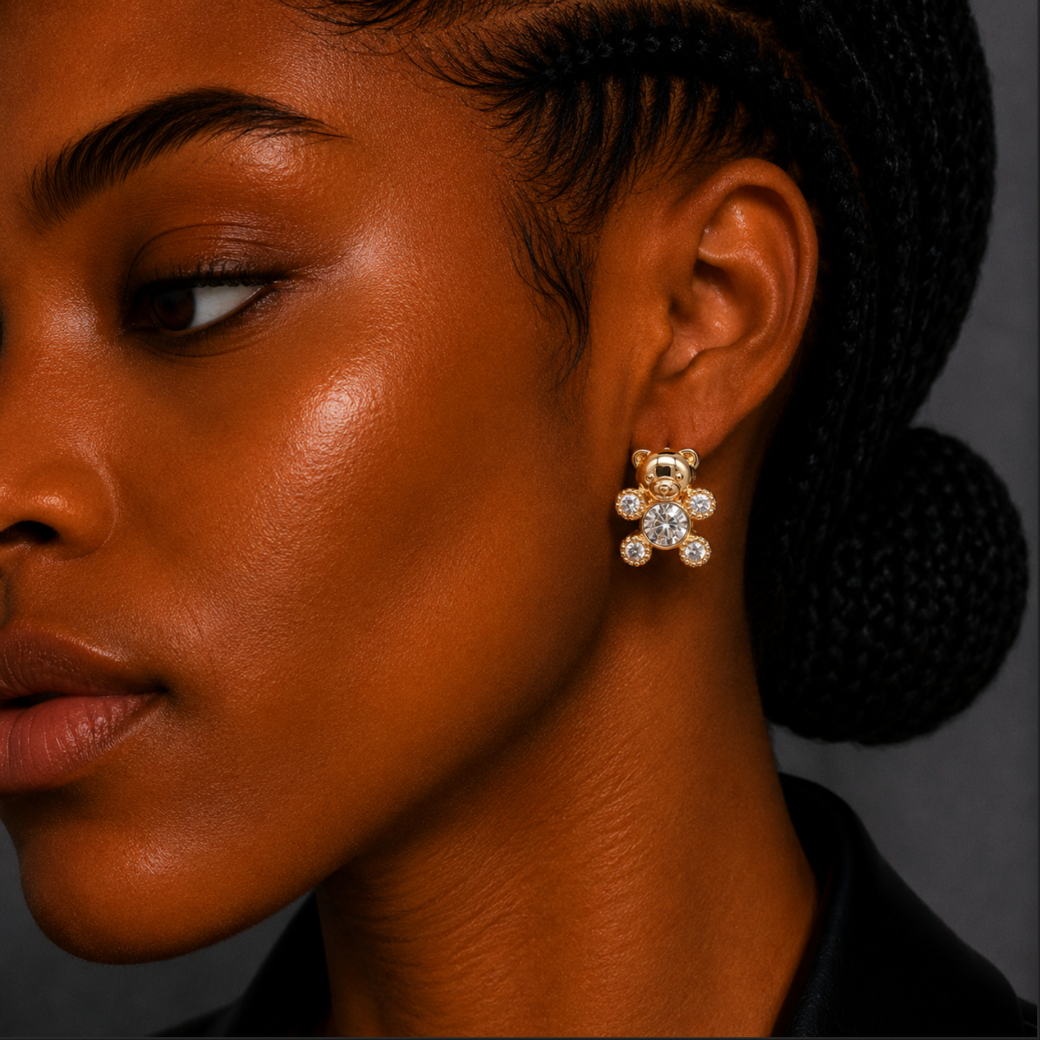 Teddy Bear Crystal Stud Earrings – 18k Gold Plated