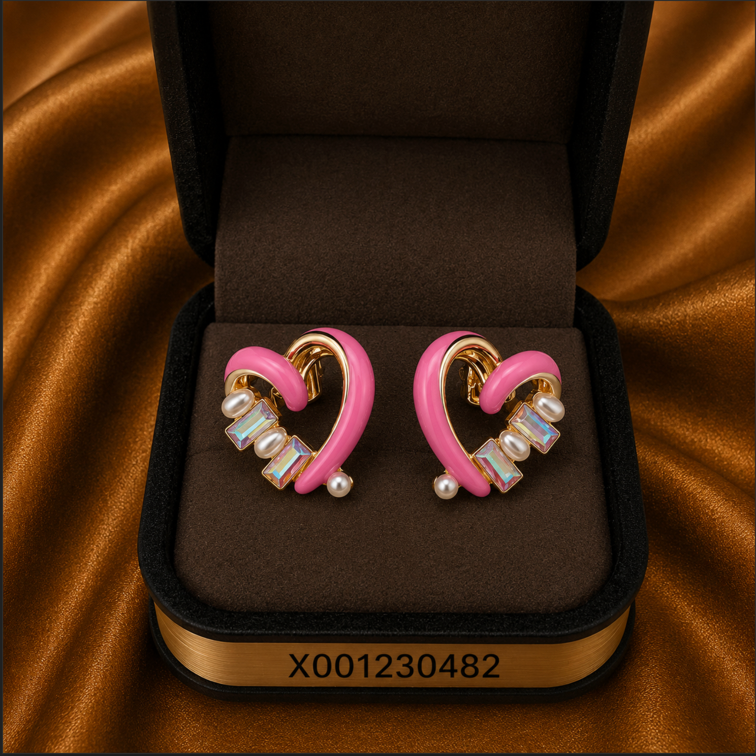 Heart Enamel Crystal Earrings – Rhodium Plated