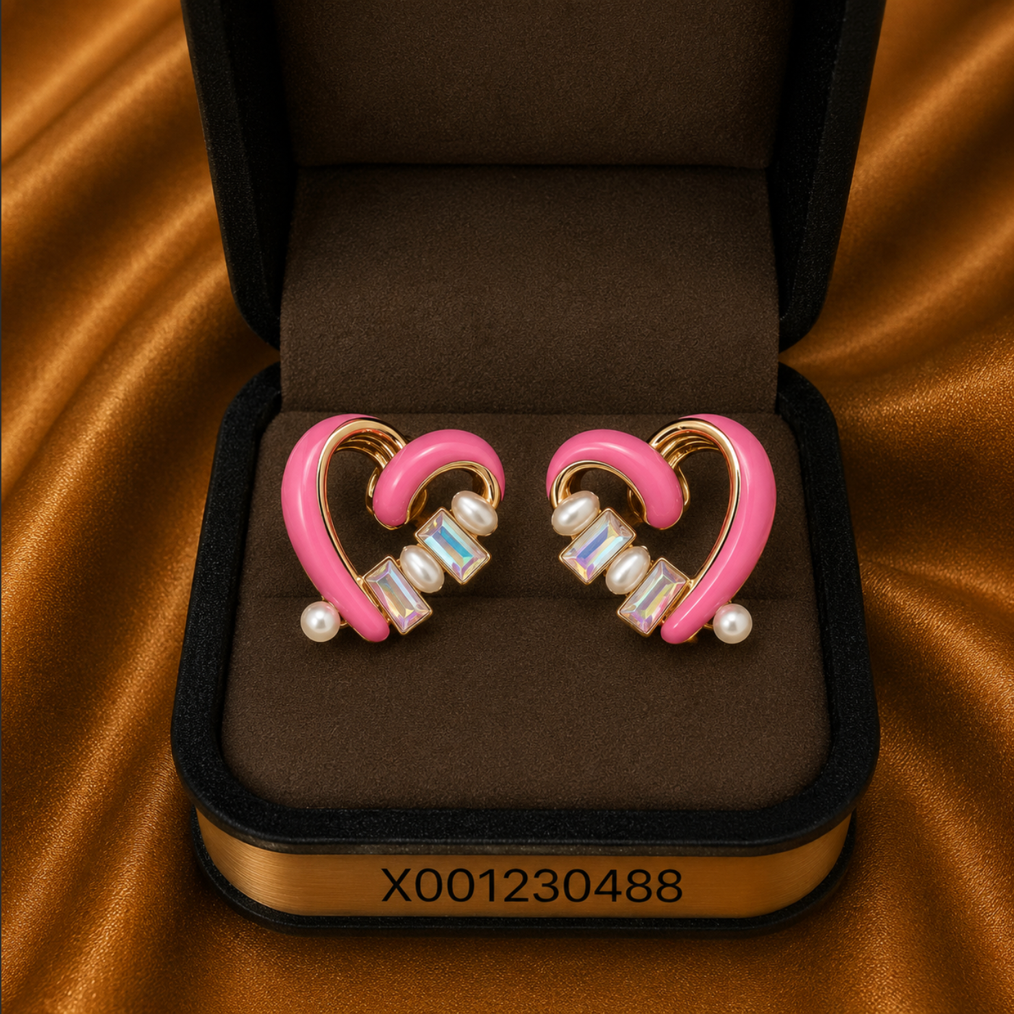 Heart Enamel Crystal Earrings – Rhodium Plated