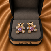 Teddy Bear Crystal Stud Earrings – 18k Gold Plated
