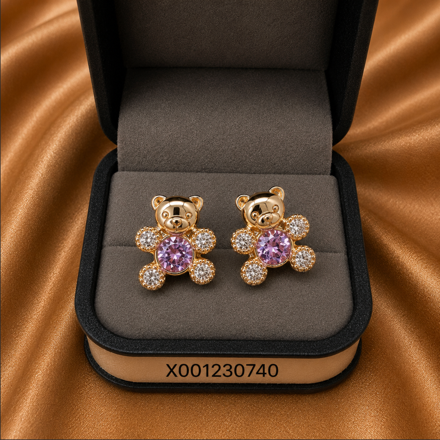 Teddy Bear Crystal Stud Earrings – 18k Gold Plated