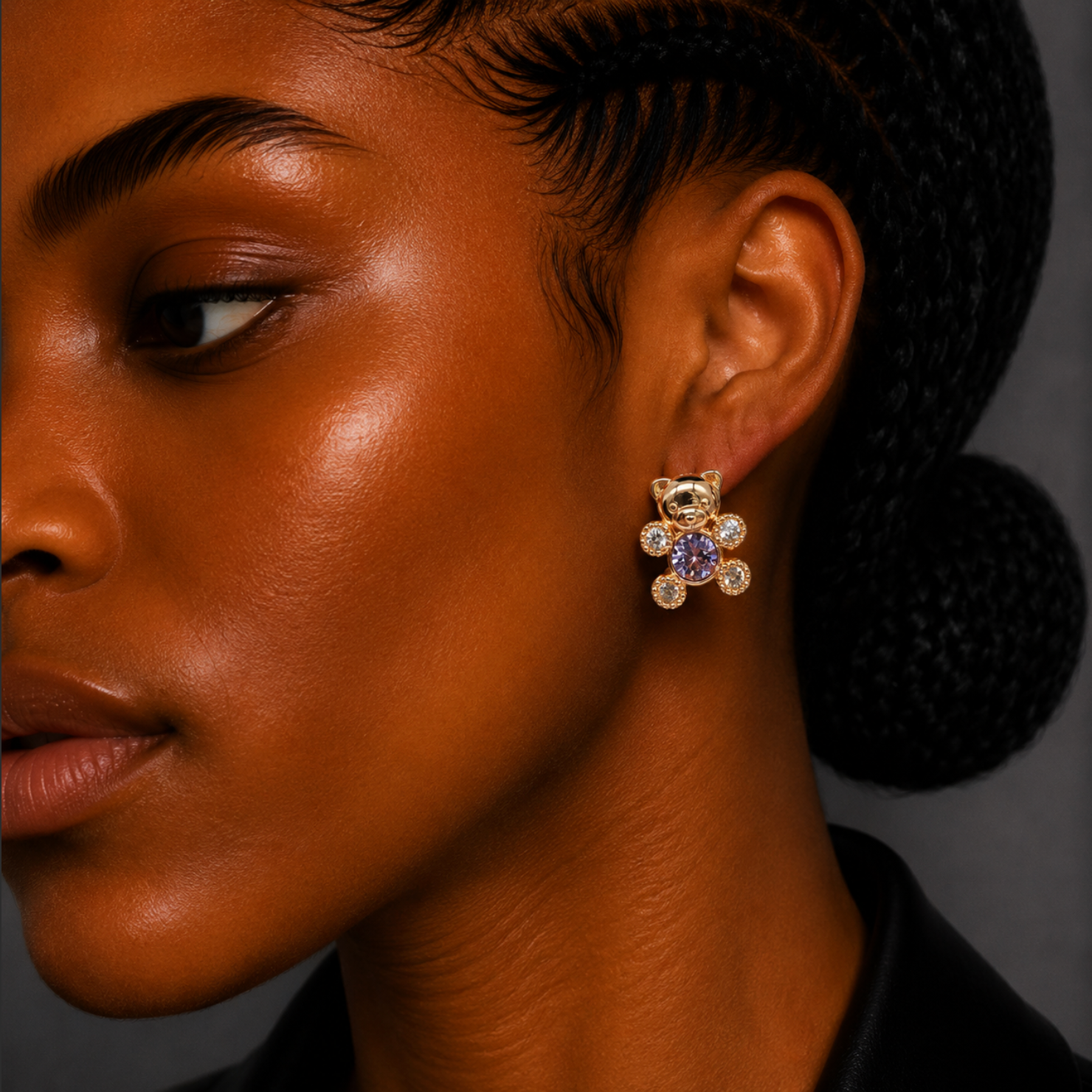 Teddy Bear Crystal Stud Earrings – 18k Gold Plated
