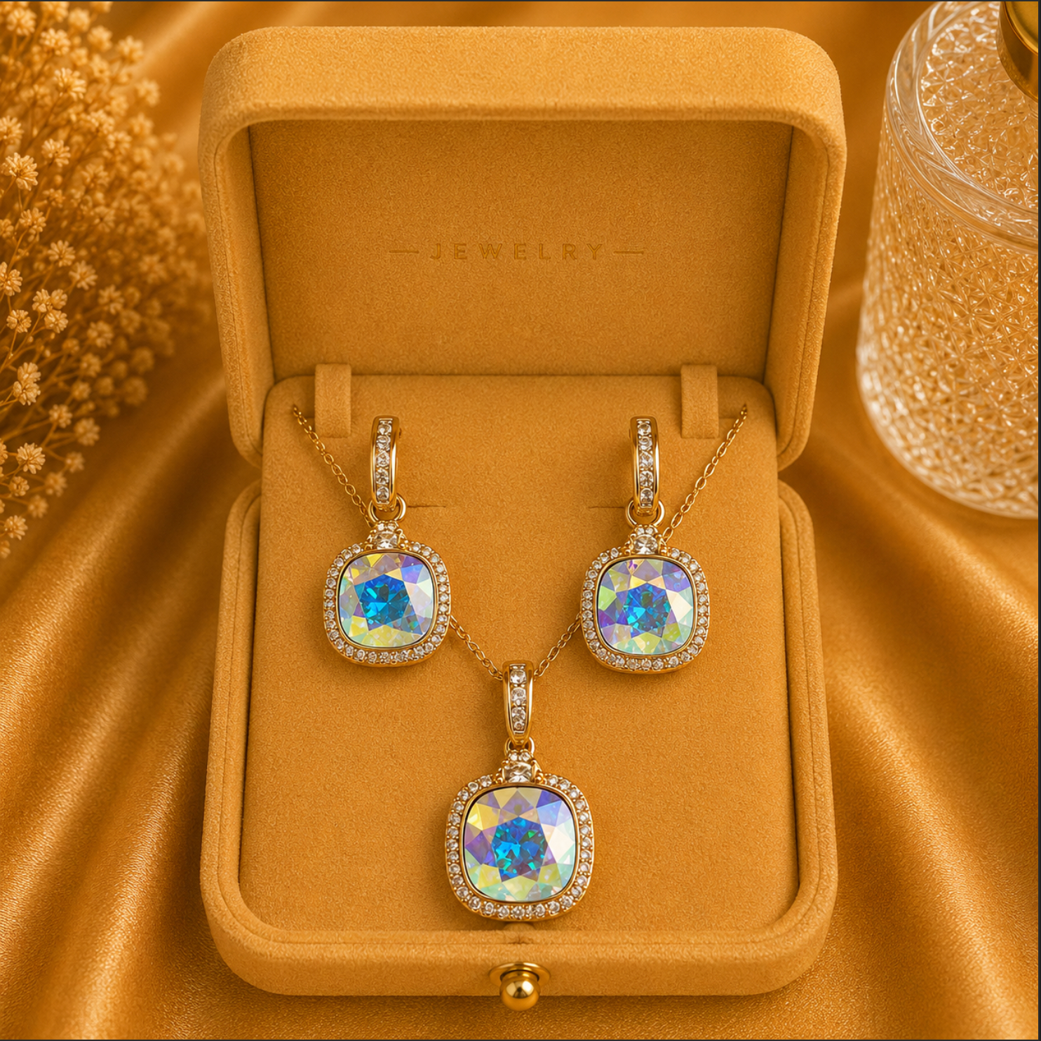 The Halo Jewellery Set – 18k Gold Plated – Swarovski