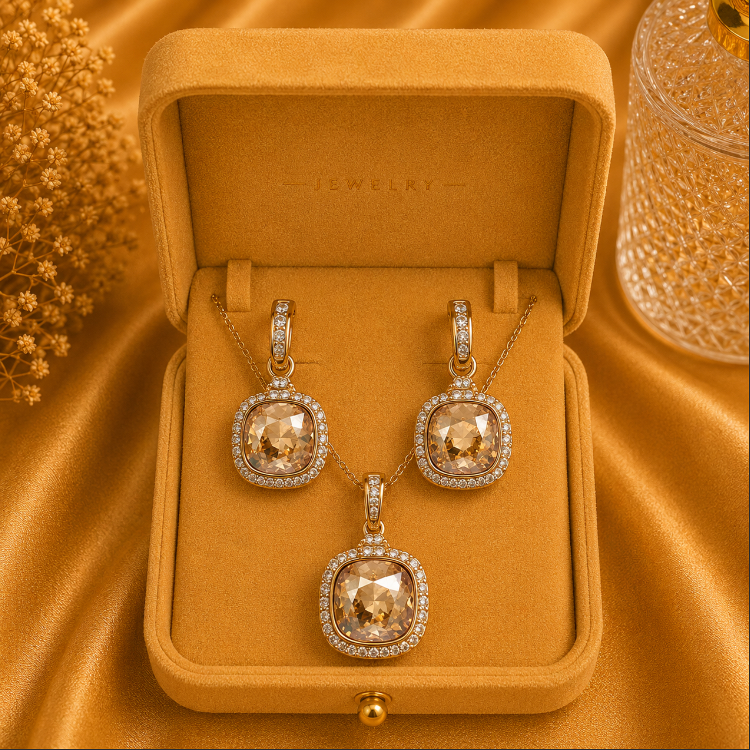 The Halo Jewellery Set – 18k Gold Plated – Swarovski