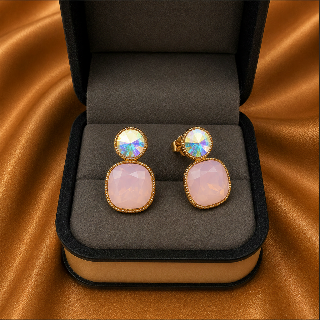 Dual Stone Aurora Drop Earrings – Gold Plated