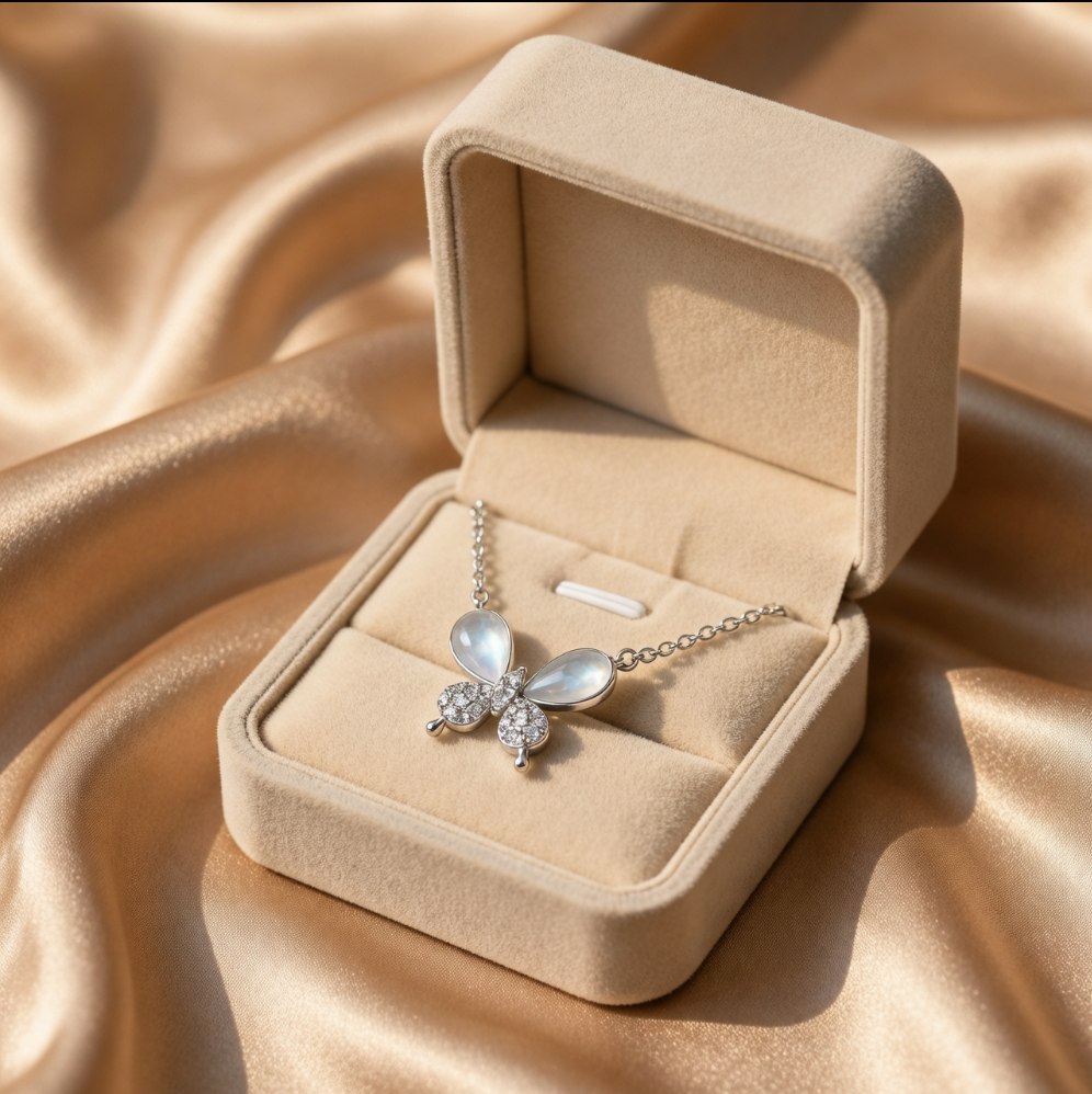 The Bella Necklace 18k Rhodium-Plated Butterfly