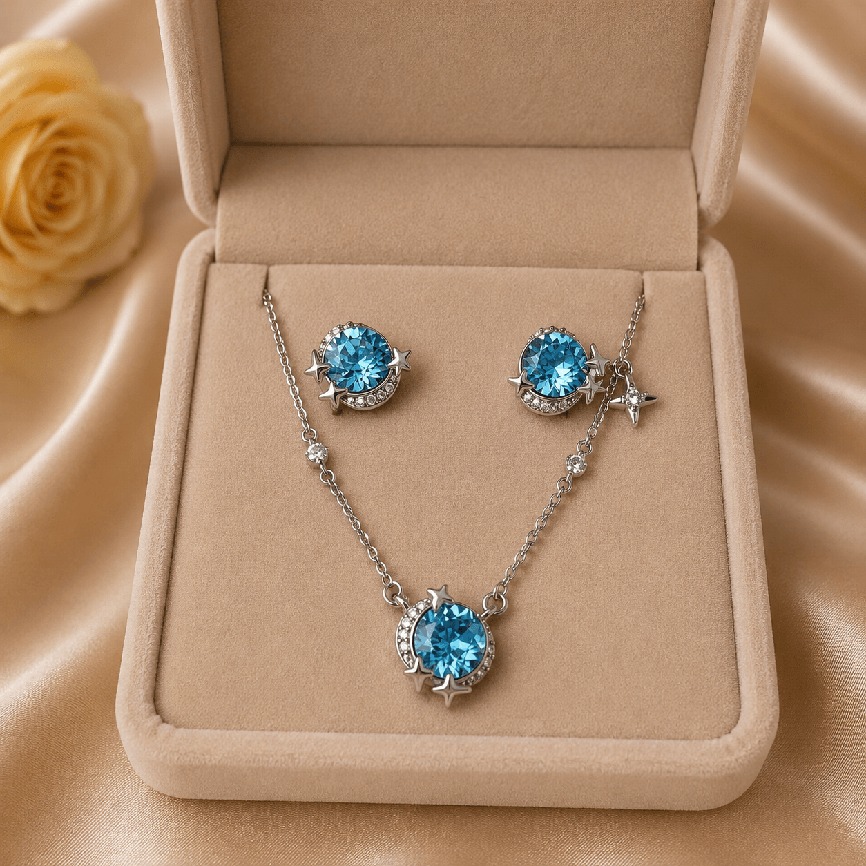 The Stella Jewellery Set – Rhodium Plated – Star Pendant