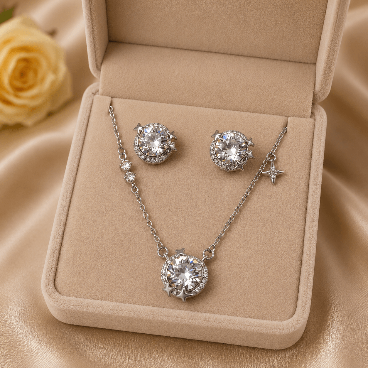 The Stella Jewellery Set – Rhodium Plated – Star Pendant