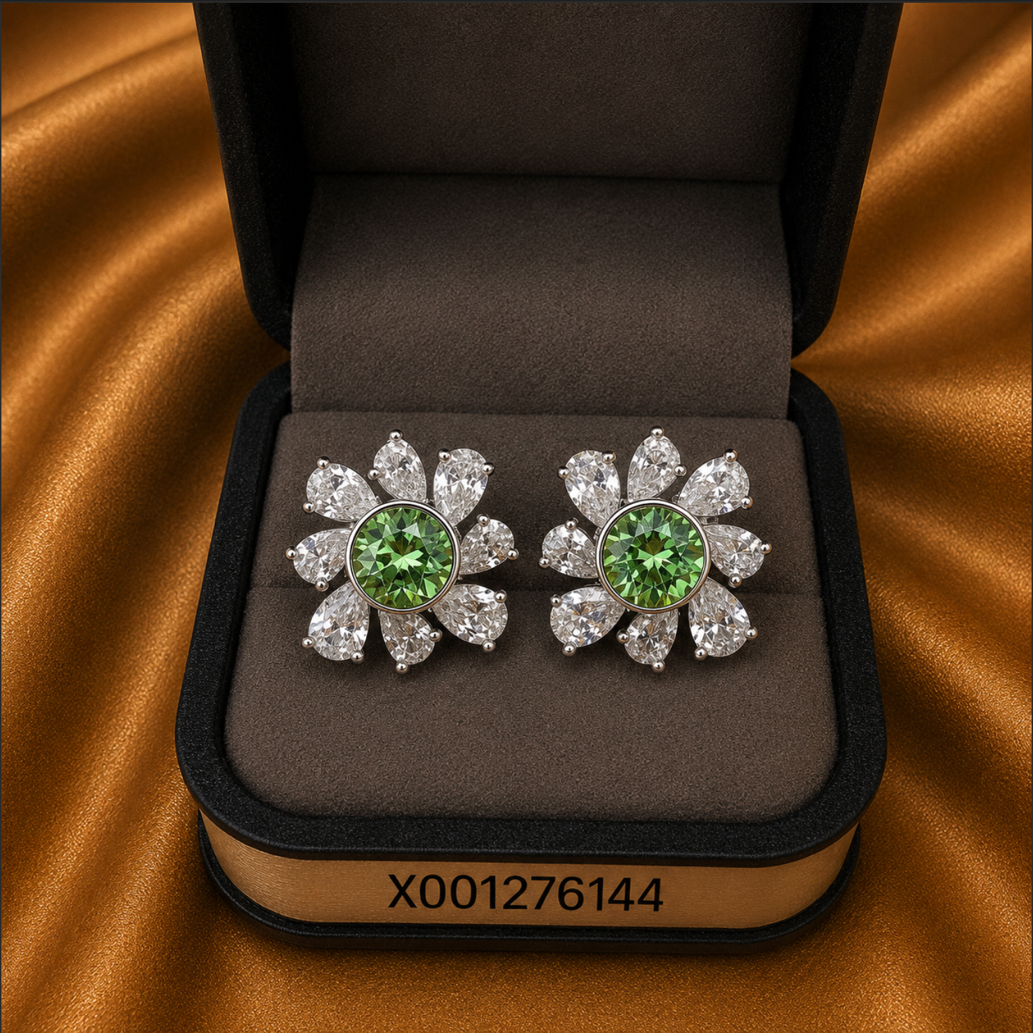 Floral Cluster Crystal Earrings – Rhodium Plated