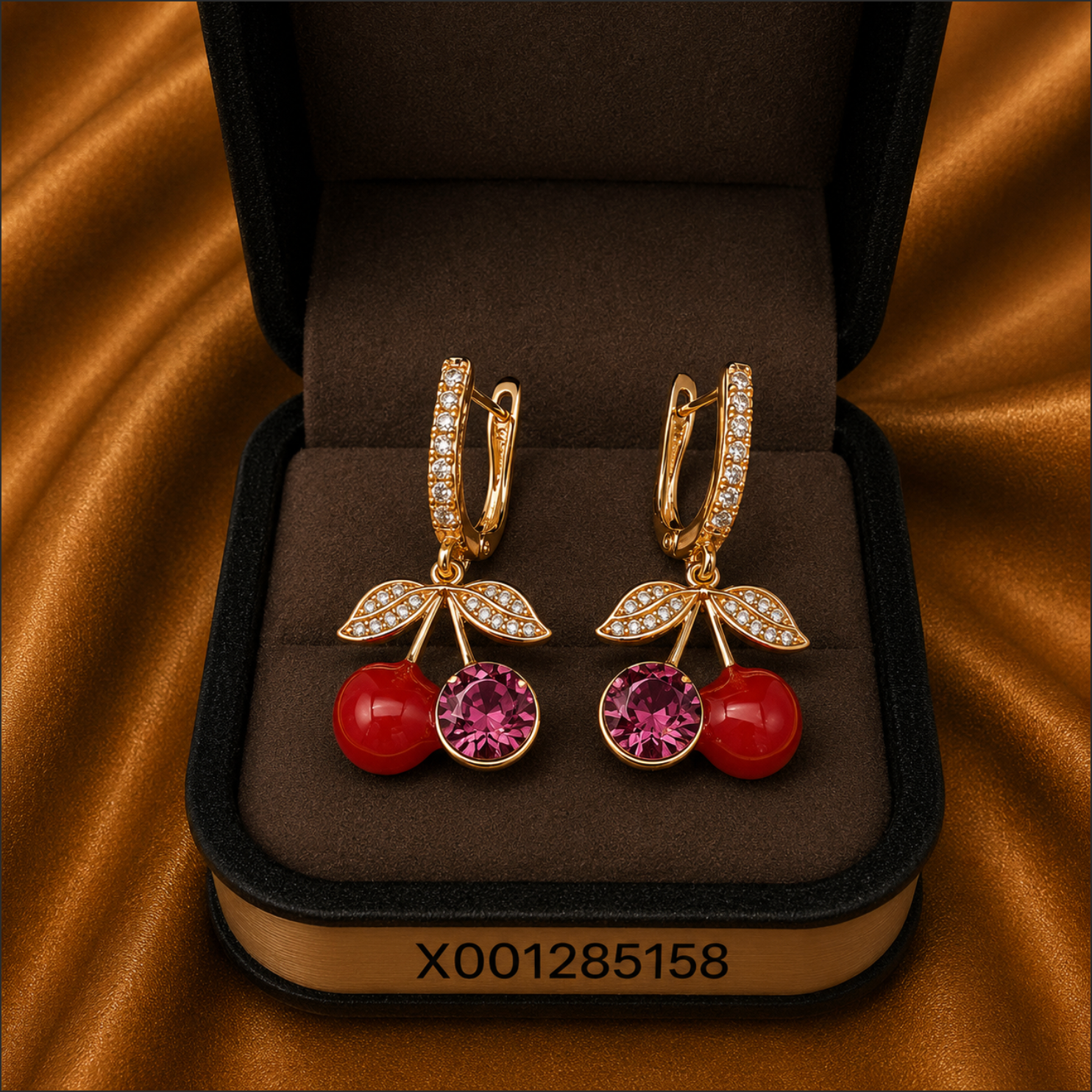 Cherry Pavé Drop Earrings – Gold Plated