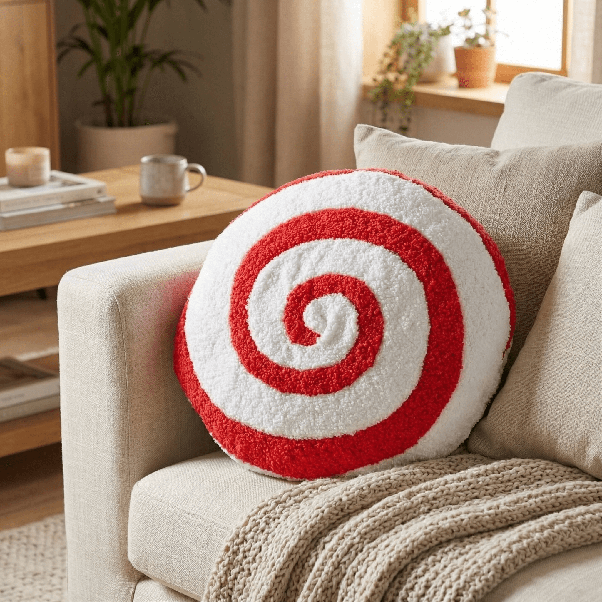 Round Candy Swirl Cushion – 40cm Plush Decorative Pillow