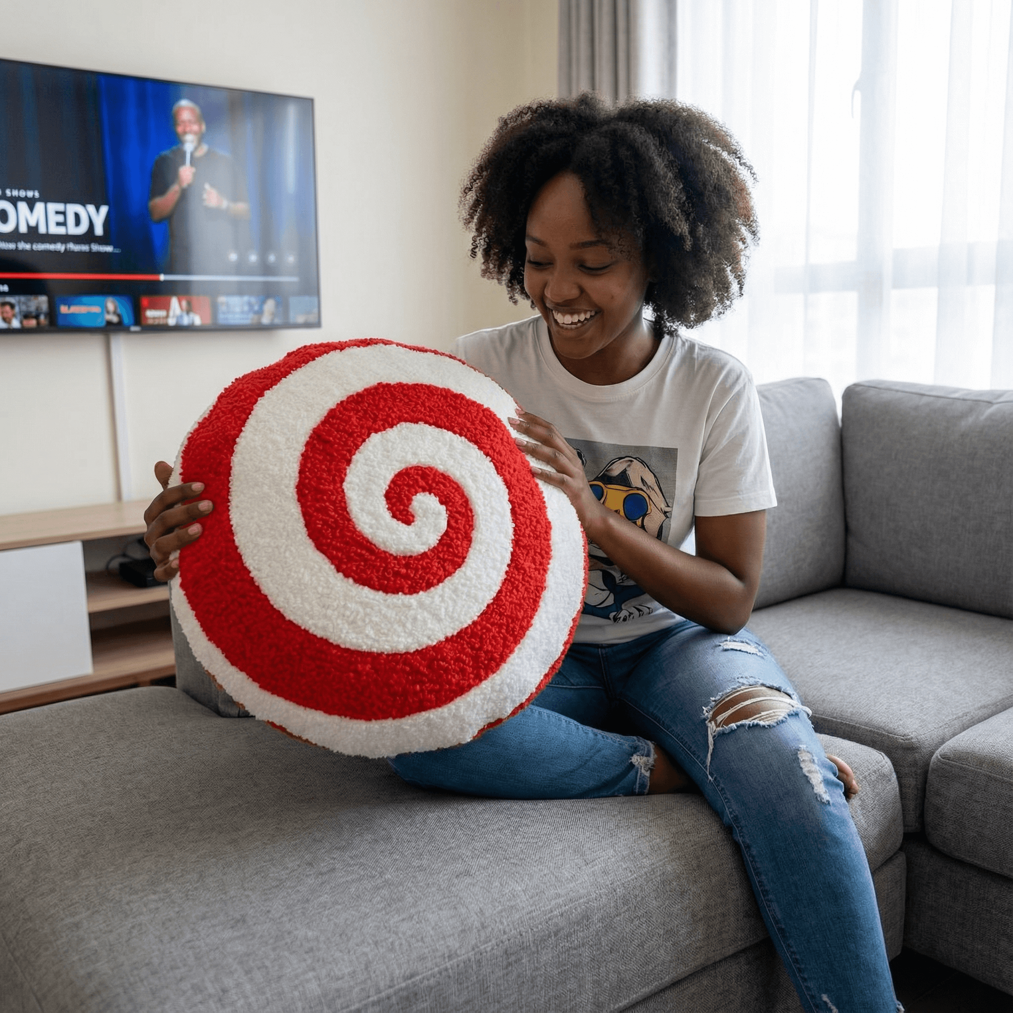 Round Candy Swirl Cushion – 40cm Plush Decorative Pillow