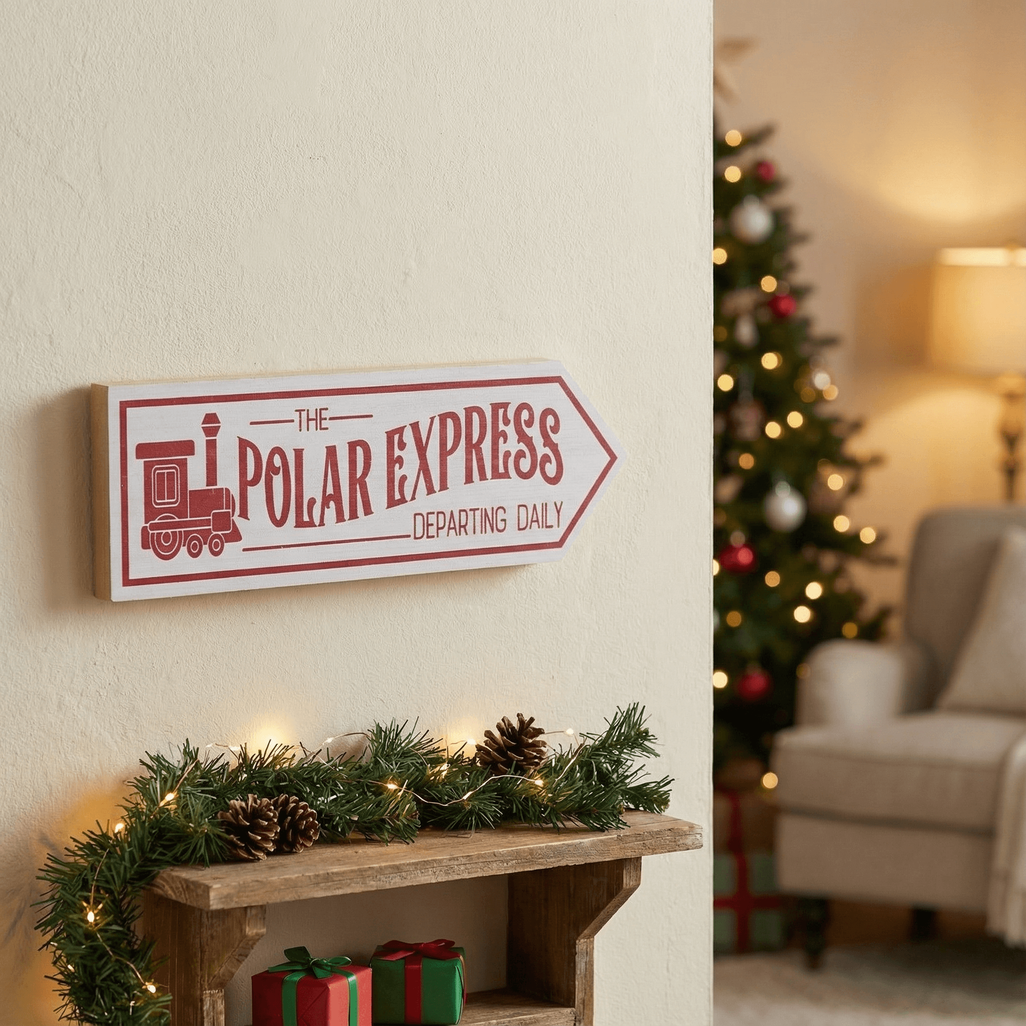 Polar Express Wooden Direction Plaque – Decorative Christmas Sign