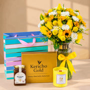 Flower gift set with vase, candle and honey, Purpink Kenya