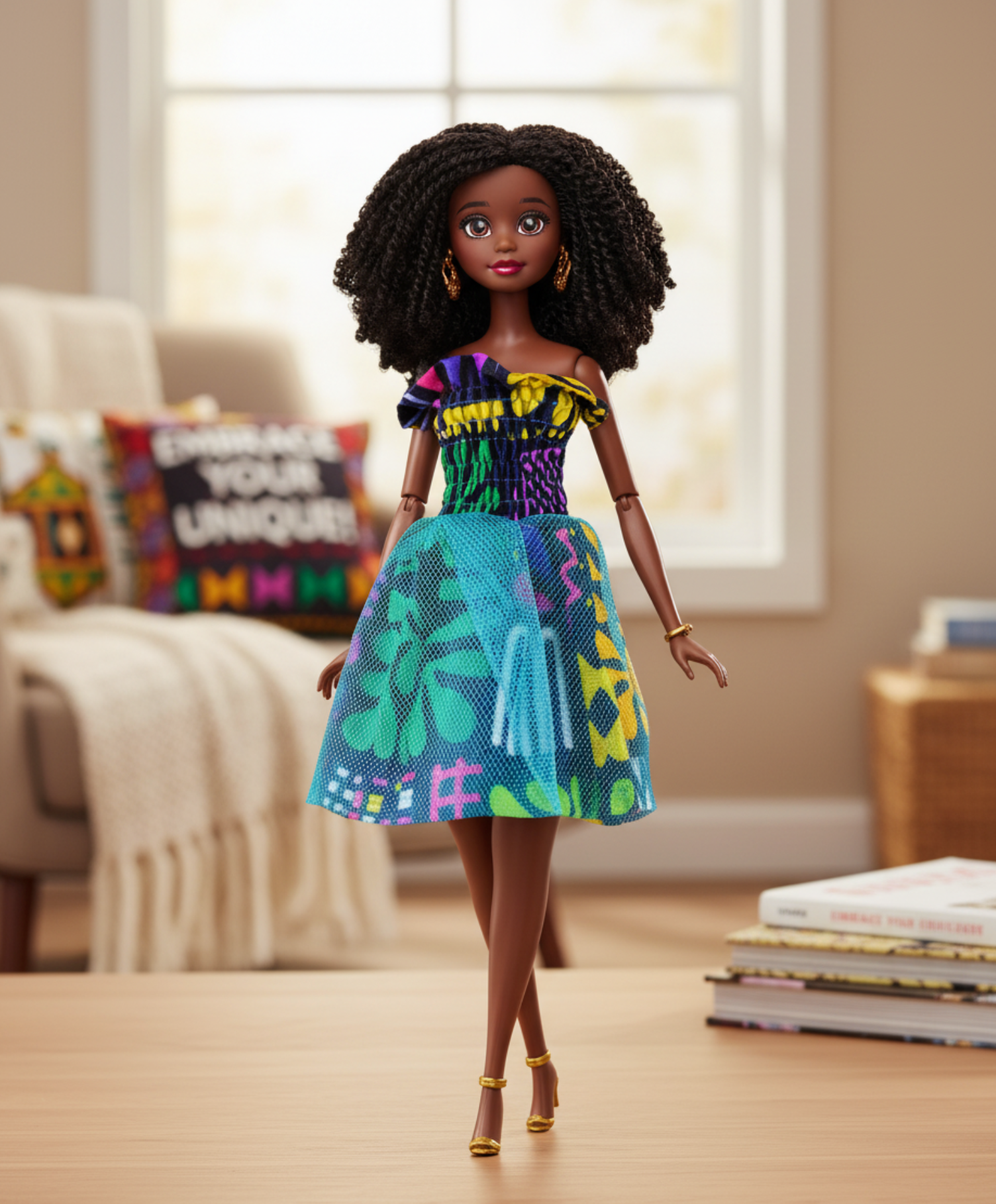 Zella Cotton African Print Doll Dress & Accessories – 11.5-Inch Kids Doll Outfit