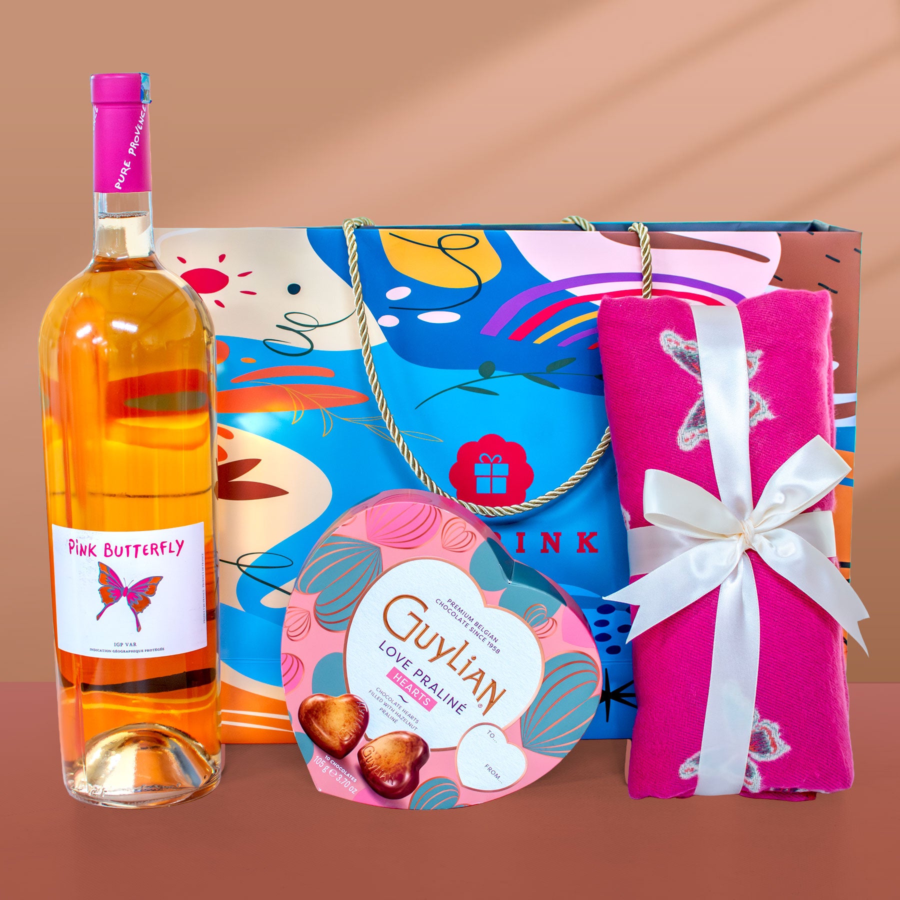 The Love Twilight – Rosé Wine & Guylian Love Praliné Hearts Chocolate Gift Hamper