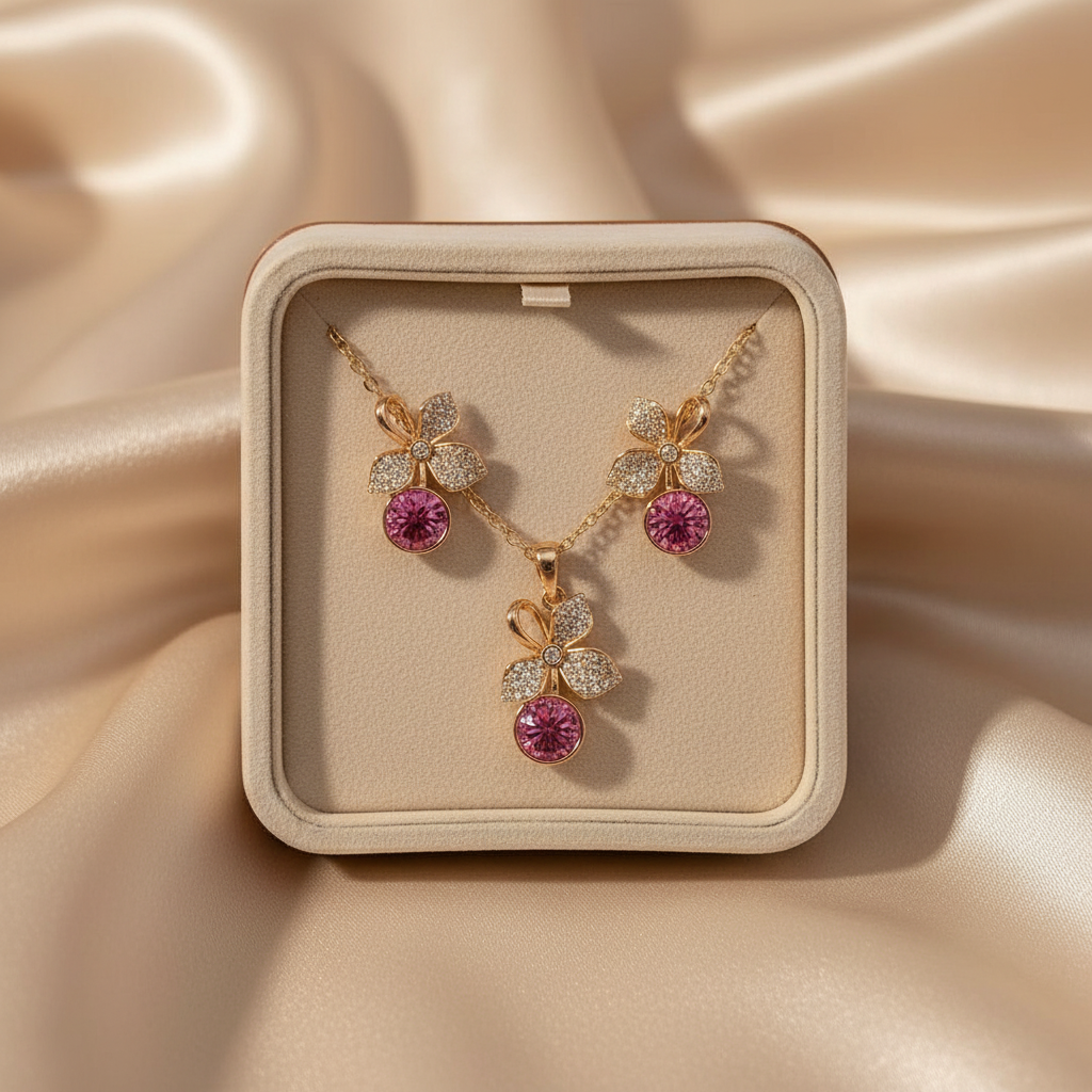 The Flora Jewellery Set – 18k Gold Plated – Flower Pendant