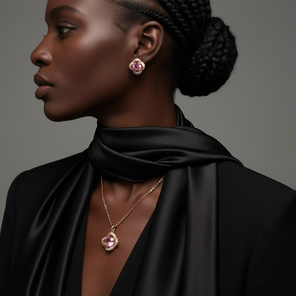The Rosa Jewellery Set – 18k Gold Plated – Rose Pendant