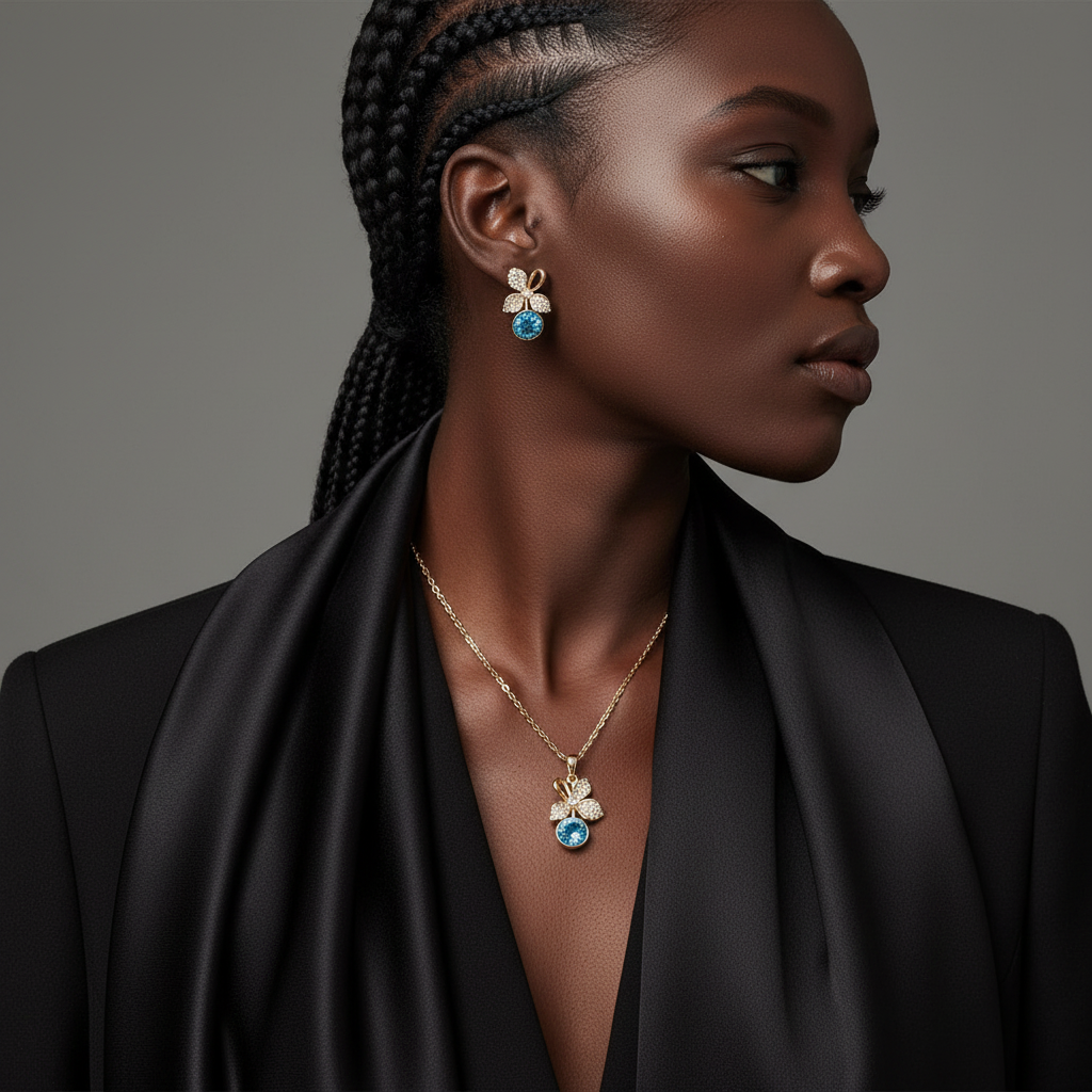 The Flora Jewellery Set – 18k Gold Plated – Flower Pendant
