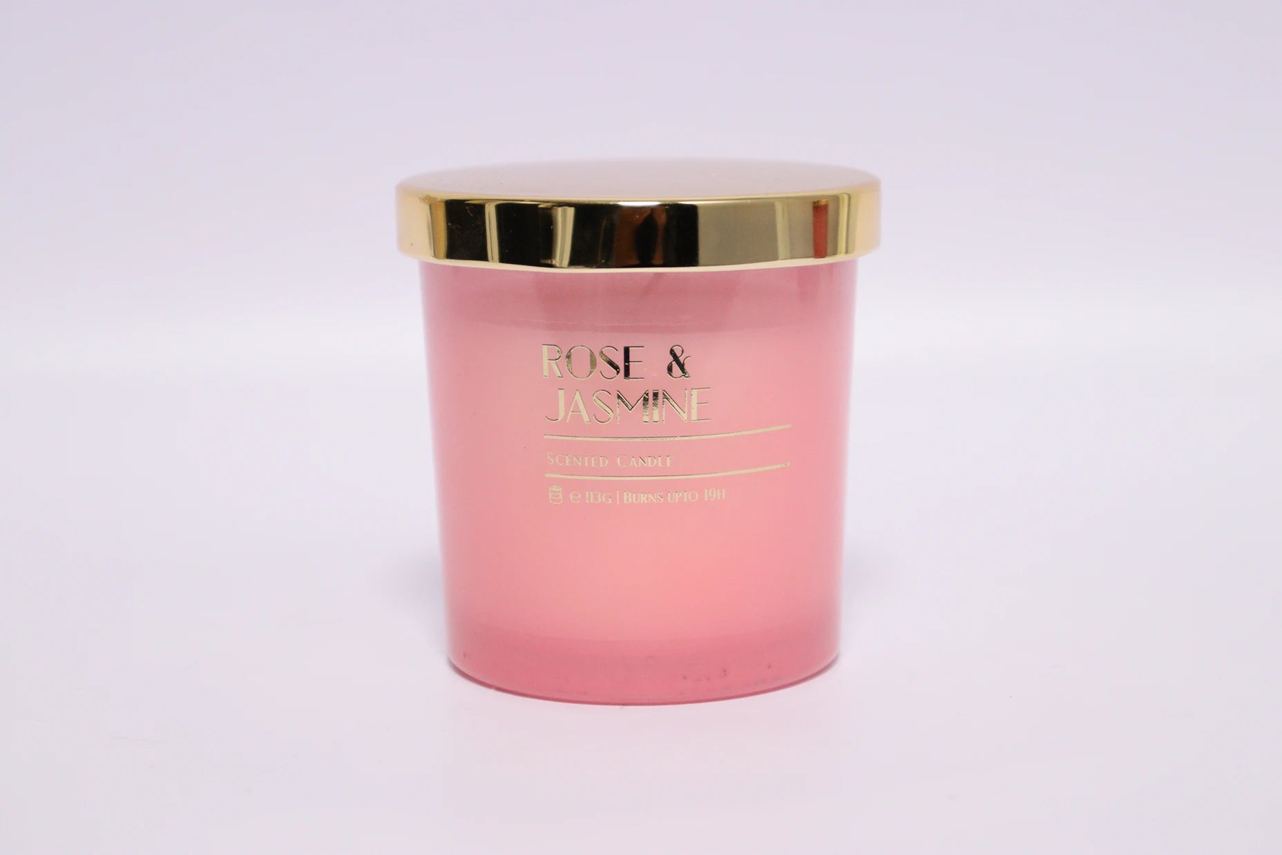 Rose &amp; Jasmine Printed Glass Candle with Gold Lid - 4.5 Oz