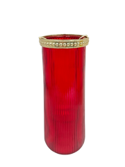 Red Glass Candle Holder with Gold Insert